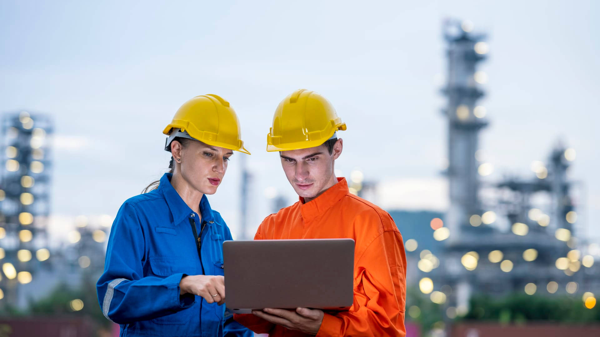 civil engineer, hard hats, laptop, Full HD Desktop Wallpaper
