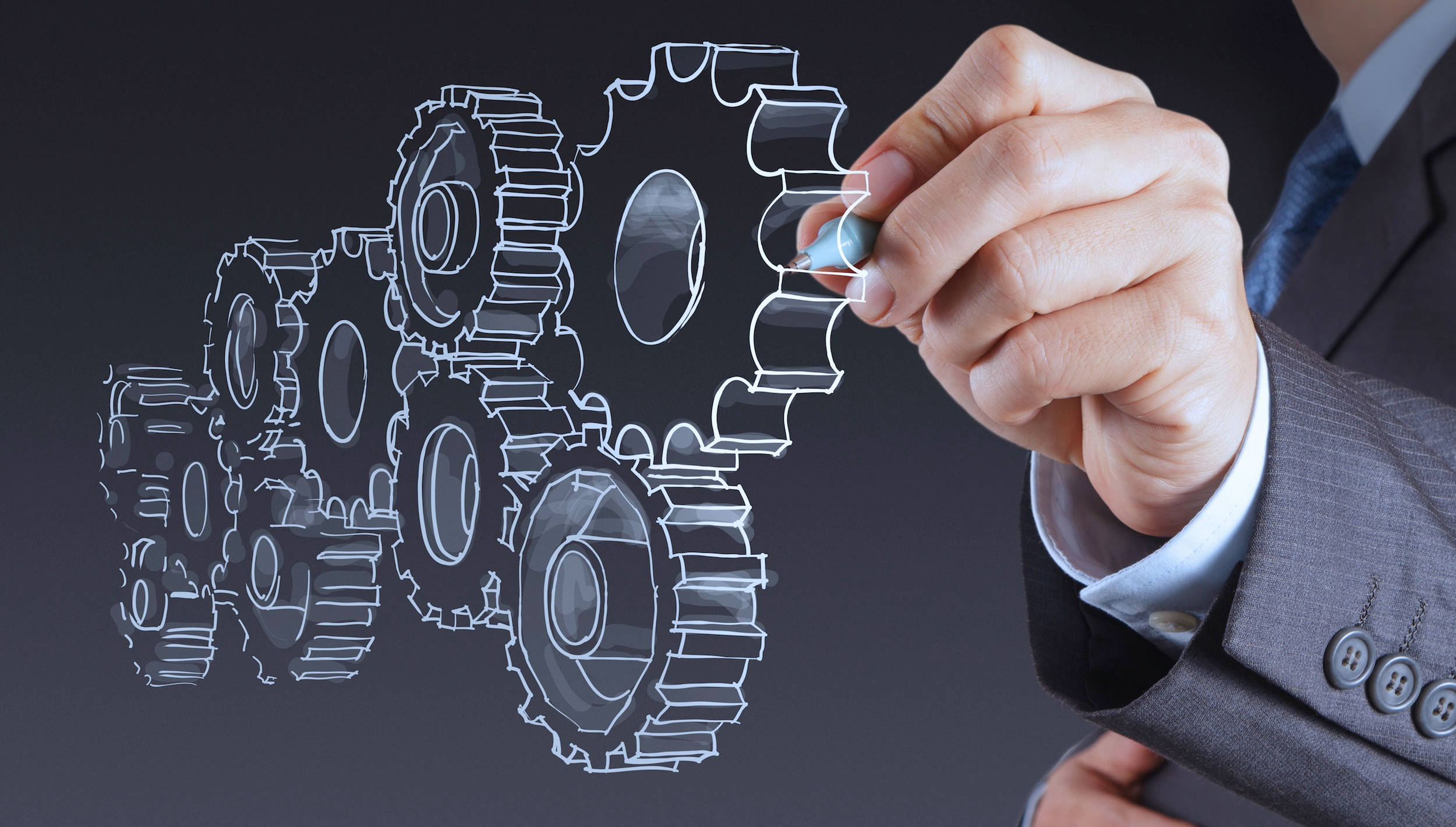 mechanical engineering wheels, interconnected gears, businessman in a suit, Full HD Desktop Wallpaper