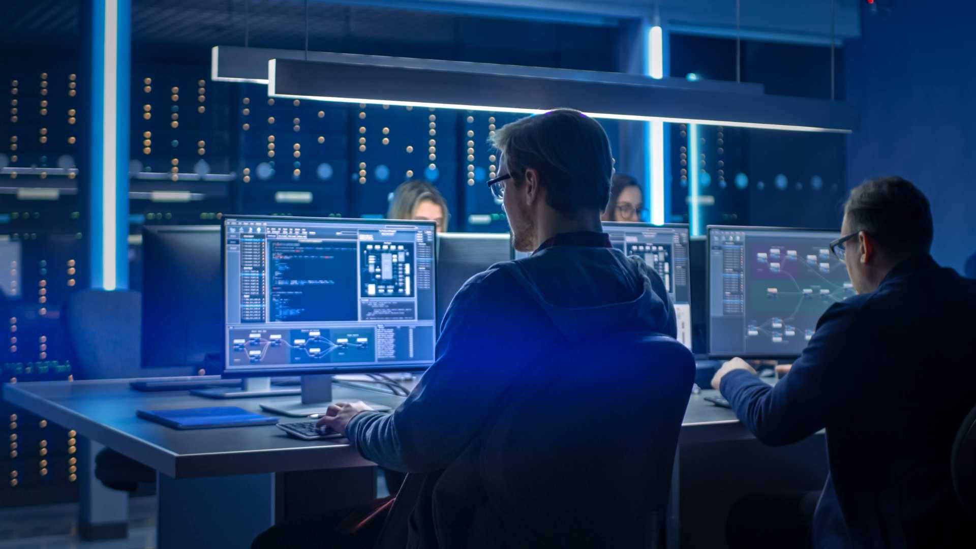 software engineers, computers, server room, Full HD Desktop Wallpaper