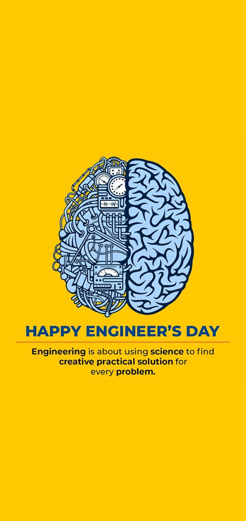 Practical Engineer's Day Poster, blue illustrated brain, engineering tools, HD Phone Wallpaper