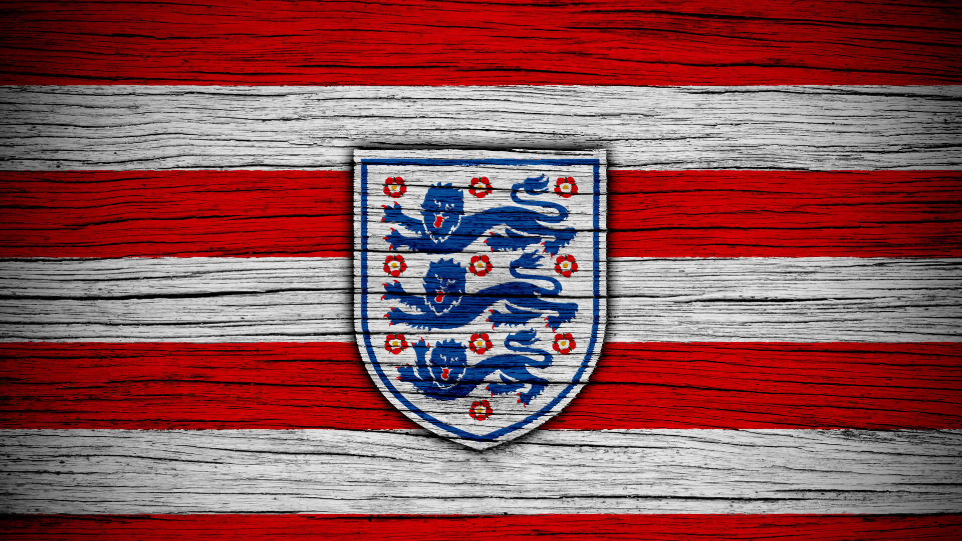 England Football, three lions crest, red and white wooden planks, Full HD Desktop Wallpaper