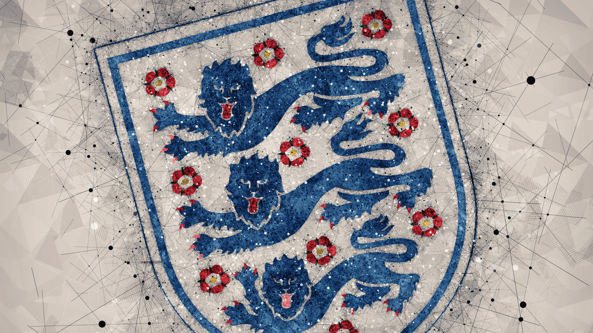 England Football, three blue lions crest, red roses, Full HD Desktop Wallpaper