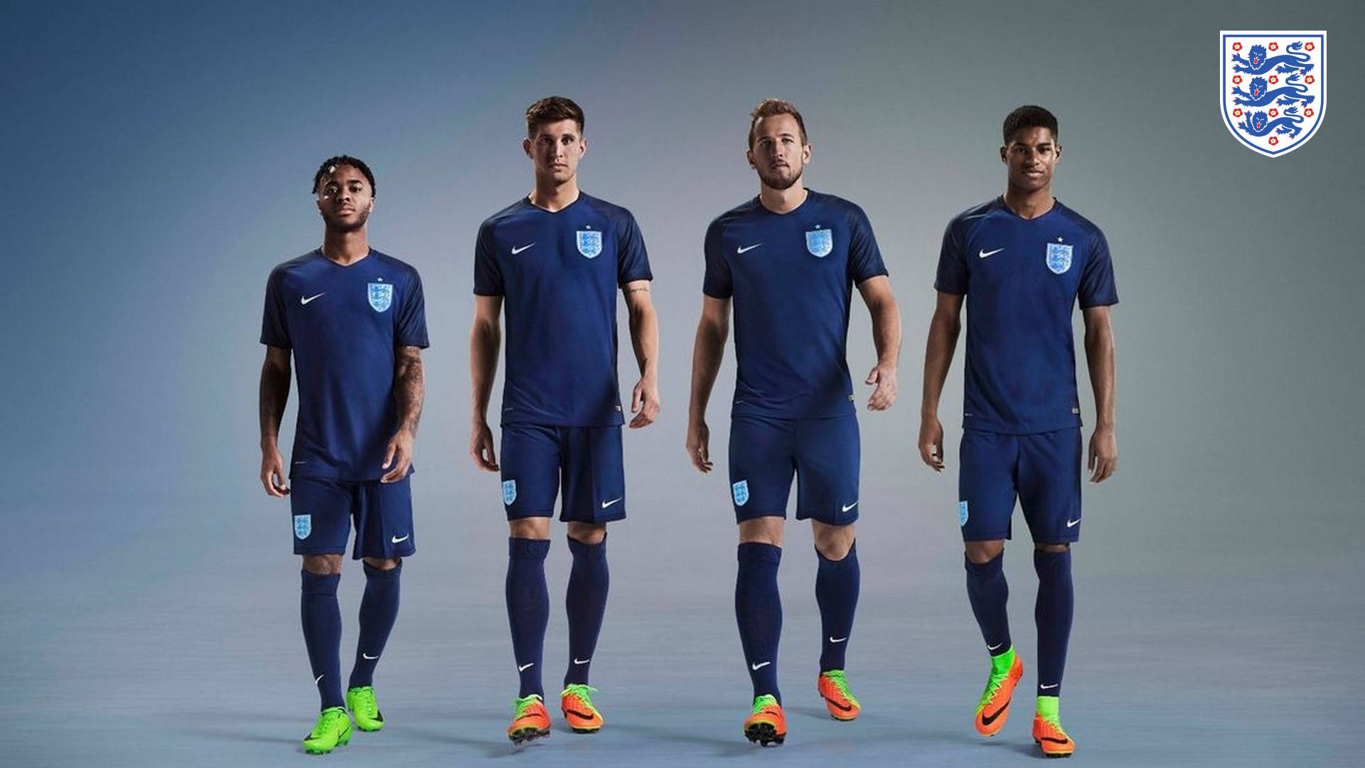 England National Football Team 2017 Uniform, navy blue kits, bright neon green cleats, Full HD Desktop Wallpaper