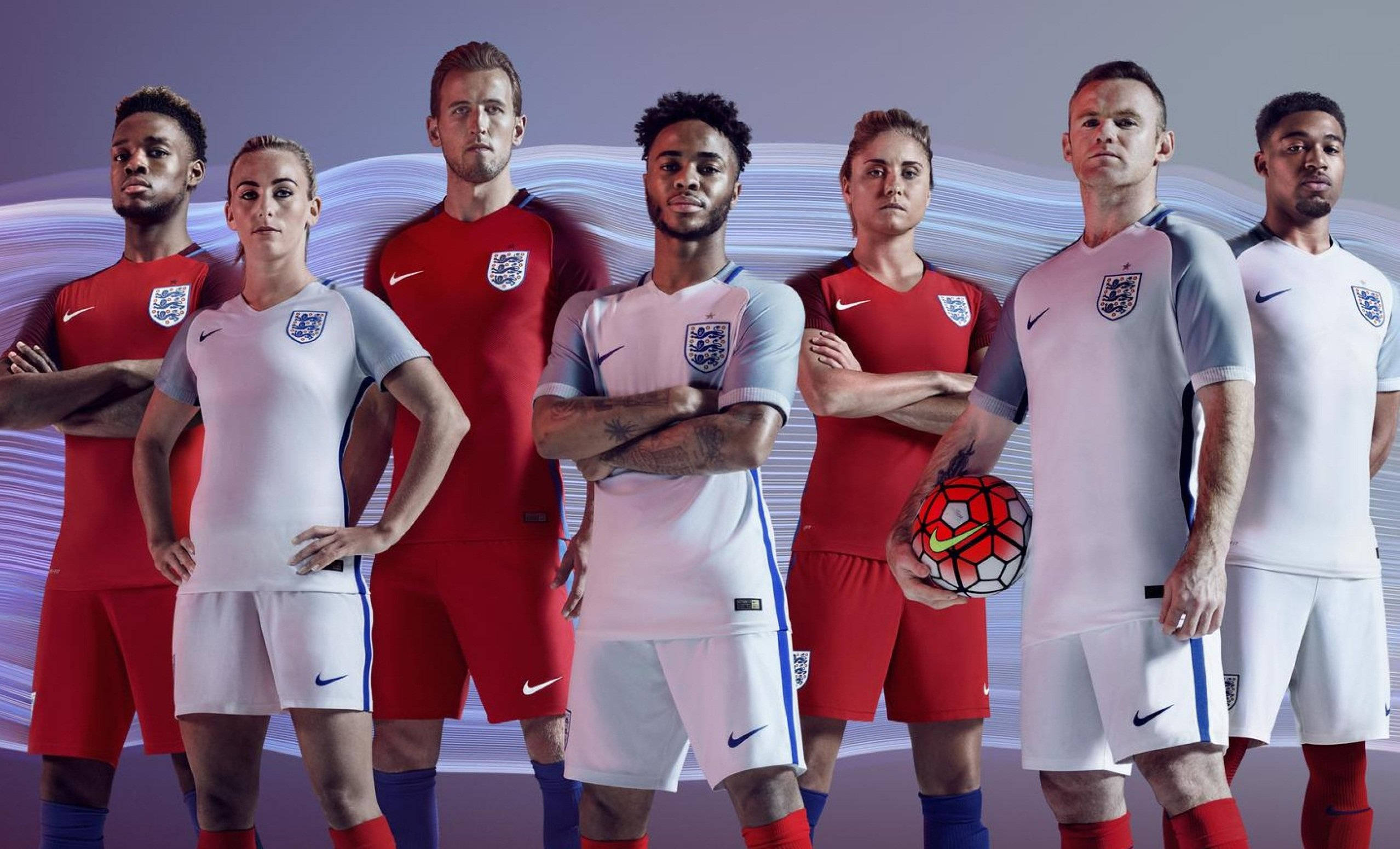 England National Football Team 2016, red and white kits, soccer ball, Full HD Desktop Wallpaper