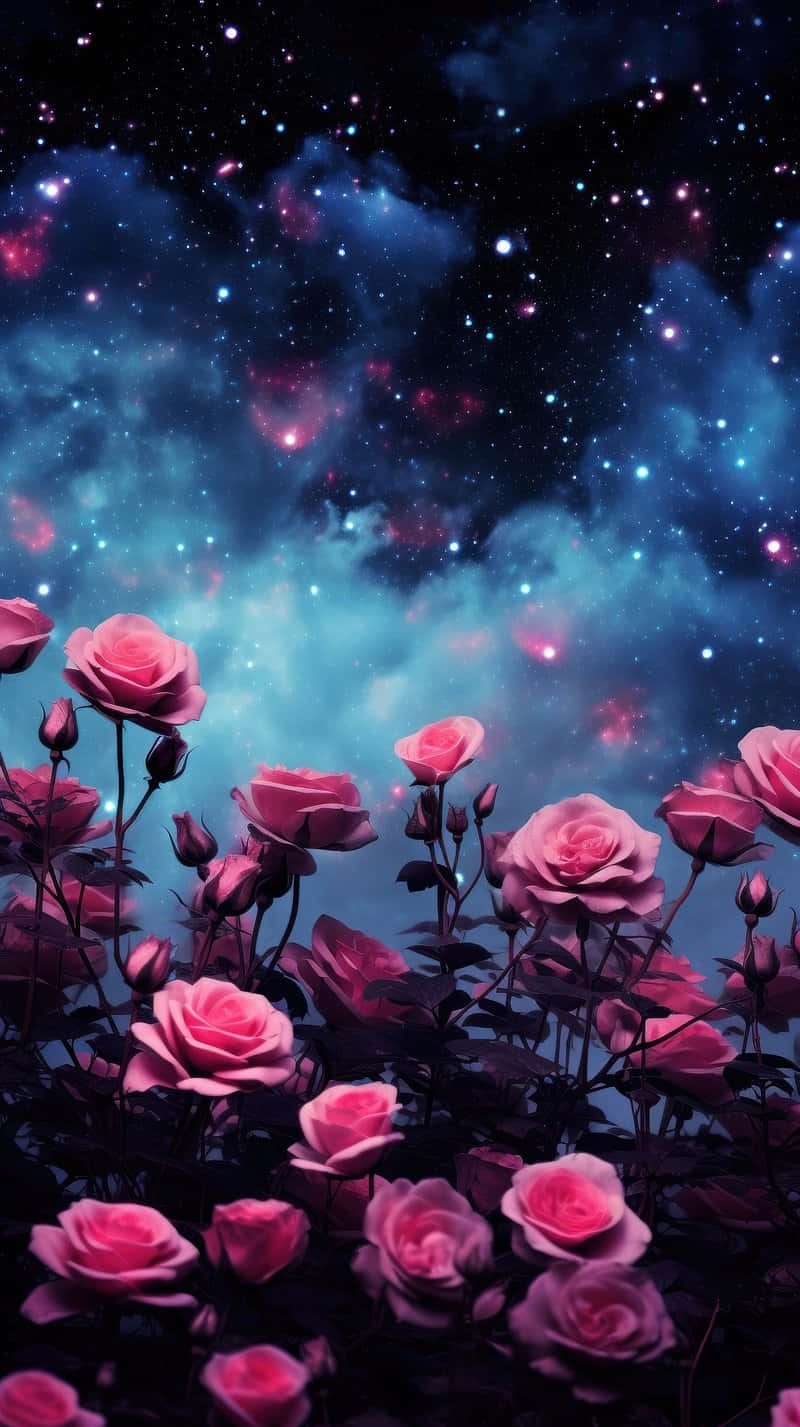 Starry Night, rose garden, cosmic sky, HD Phone Wallpaper