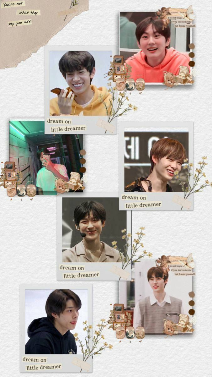 Vintage Brown White Enhypen Aesthetic, six smiling young men, casual clothes, SD Phone Wallpaper