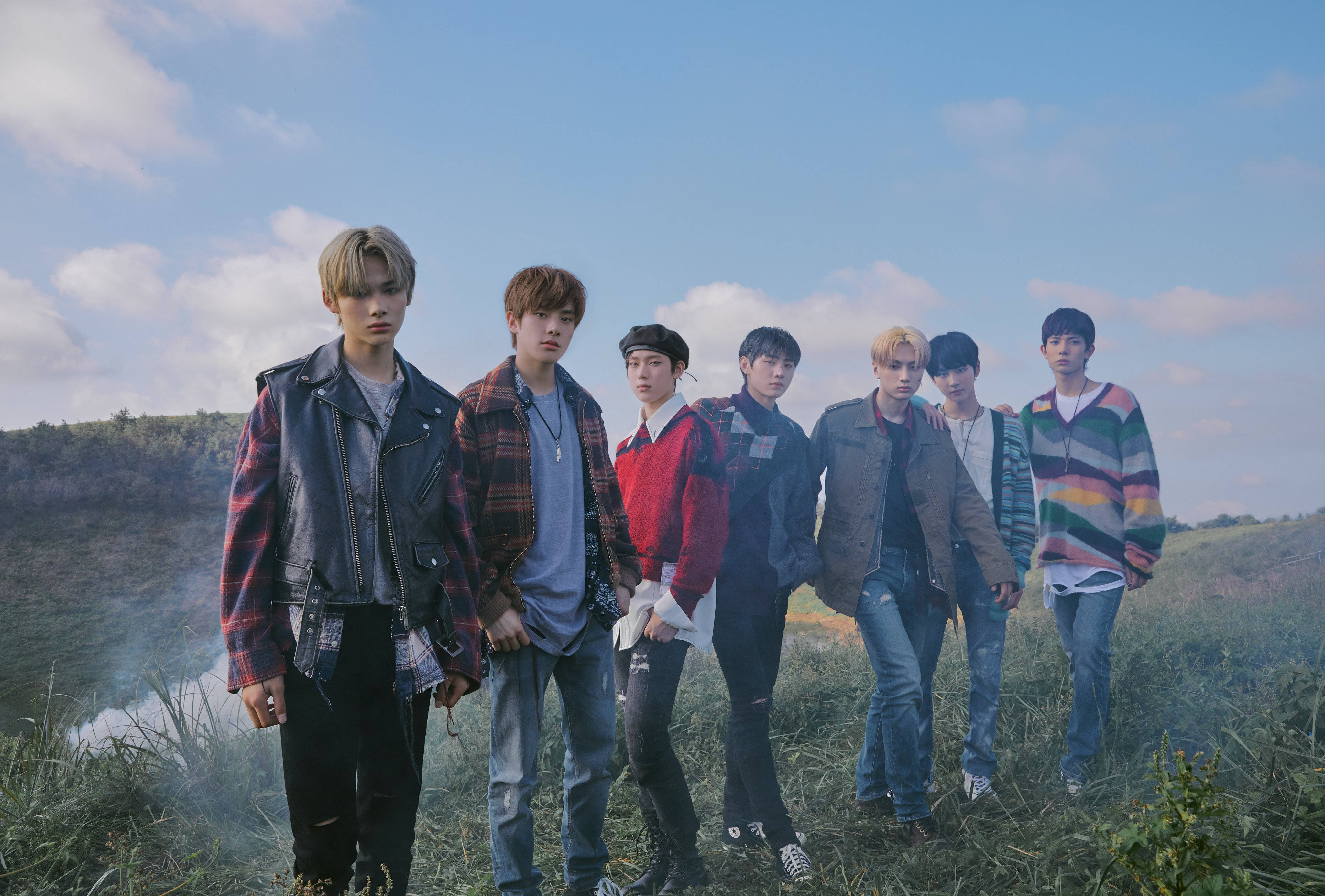 Enhypen Aesthetic, seven young men, grassy hill, 4K Desktop Wallpaper