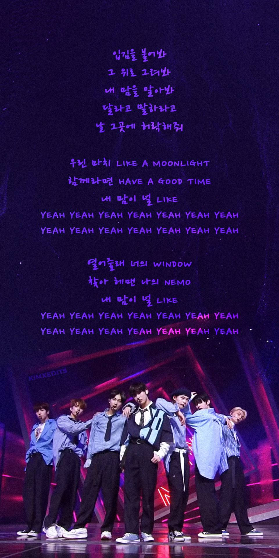 Enhypen, blue outfits, vibrant purple and pink lit stage, Full HD Phone Wallpaper