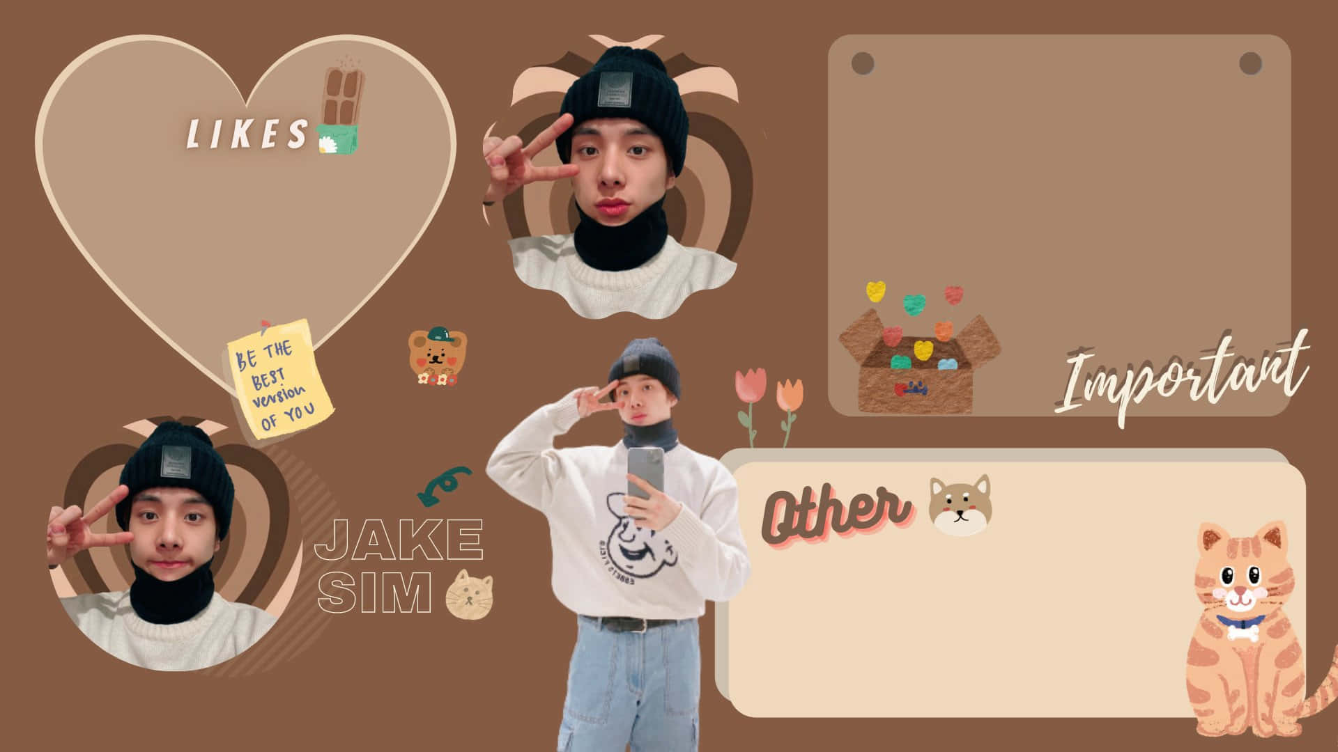 ENHYPEN laptop, beanie, warm brown digital collage, Full HD Desktop Wallpaper