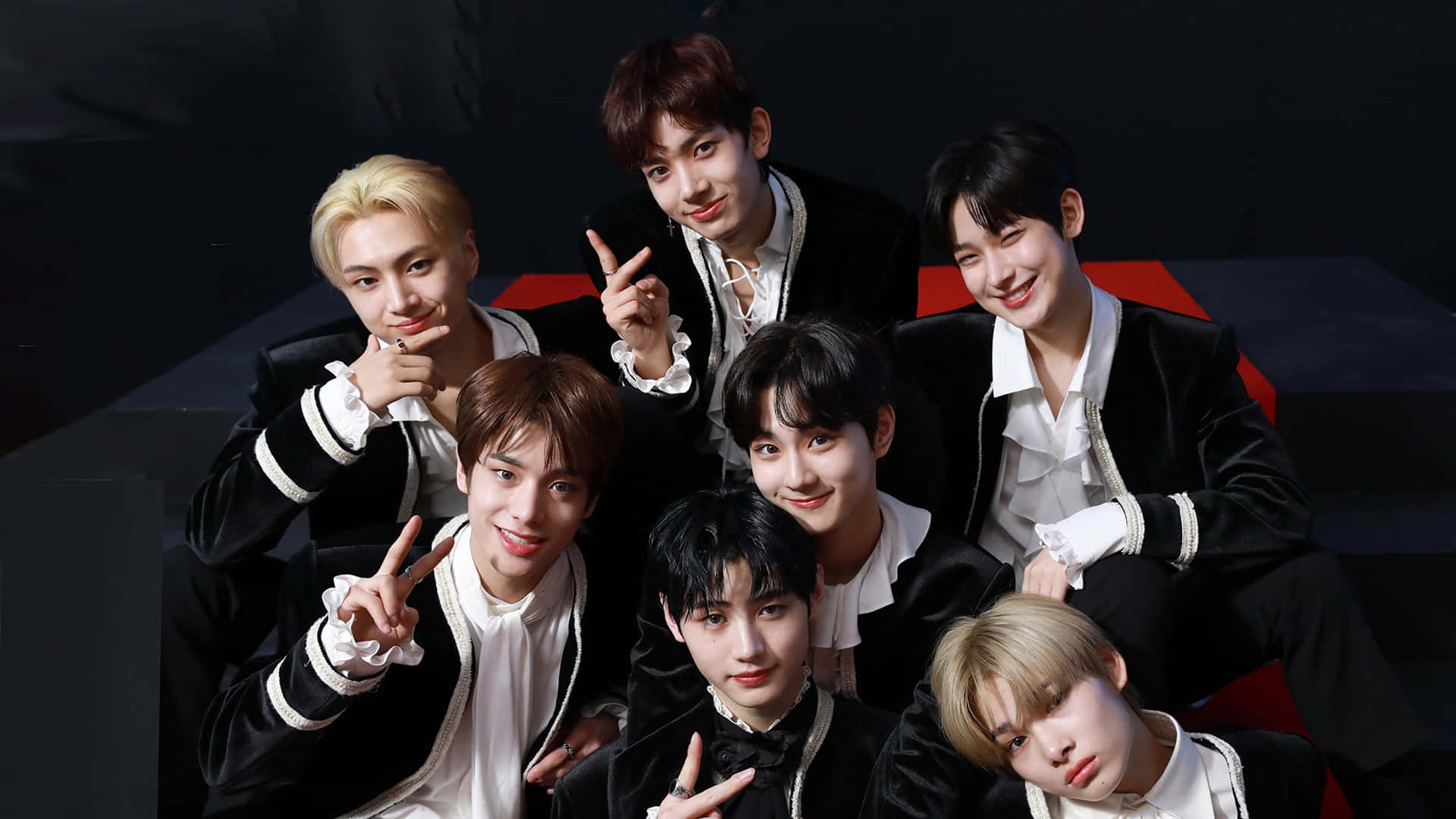 Enhypen, black velvet jackets, white ruffled shirts, Full HD Desktop Wallpaper