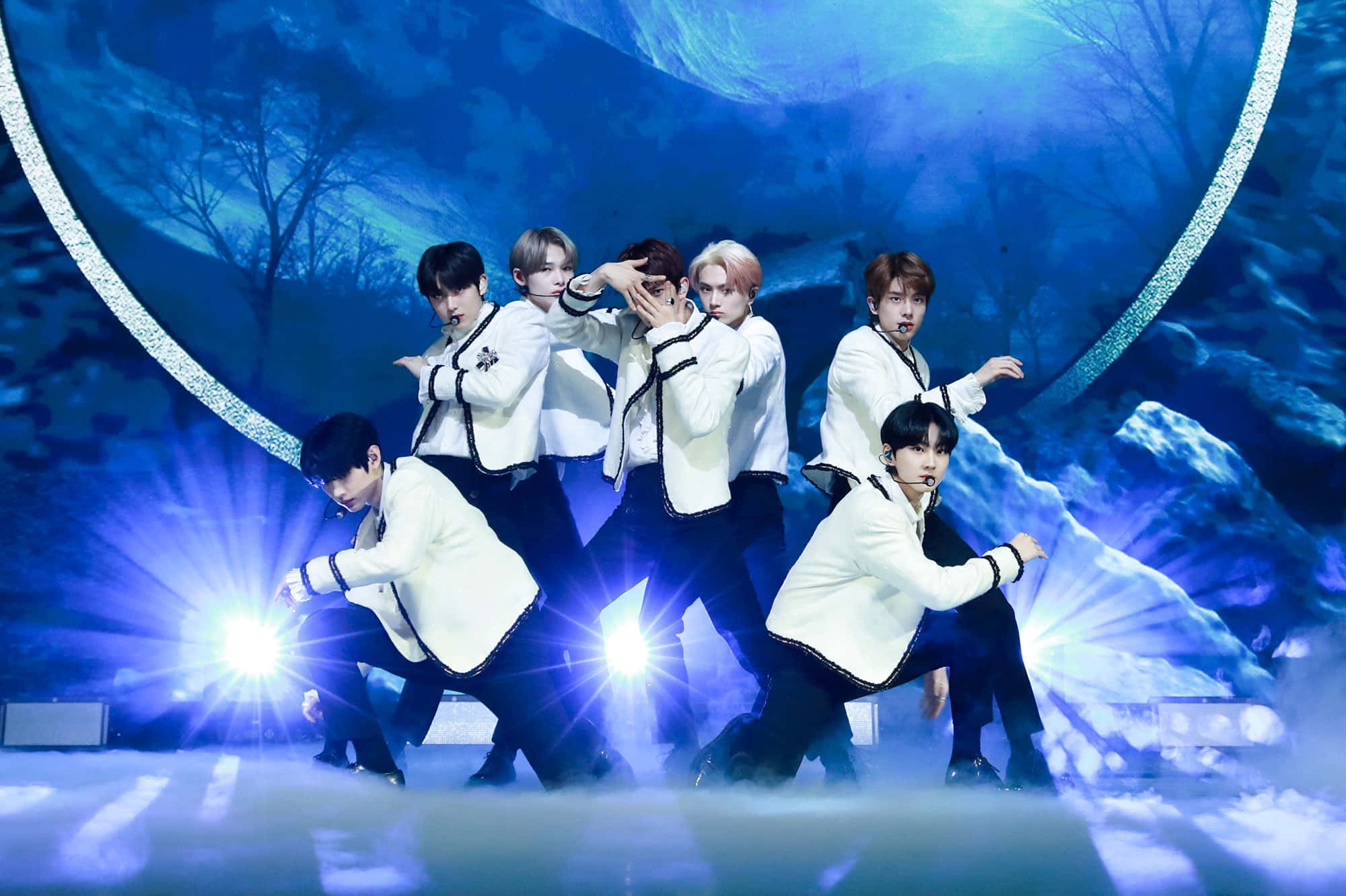 Enhypen, laptop, white jackets, Full HD Desktop Wallpaper
