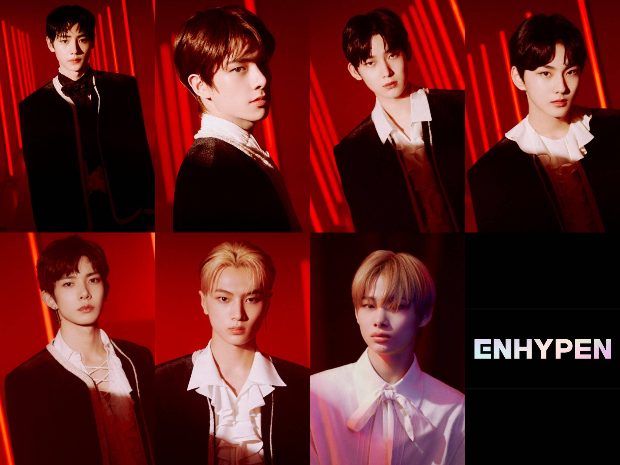 Enhypen, vampire collage, black and white outfits, Full HD Desktop Wallpaper