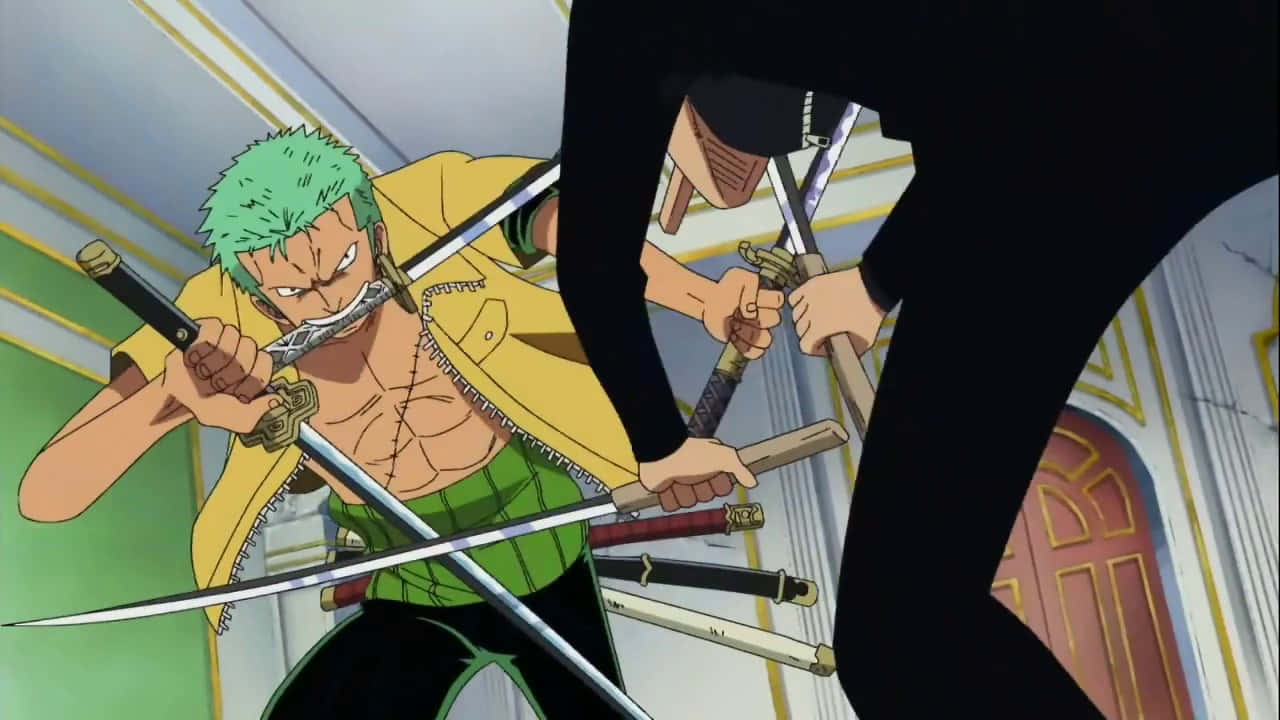Enies Lobby, green-haired swordsman, yellow jacket, HD Desktop Wallpaper