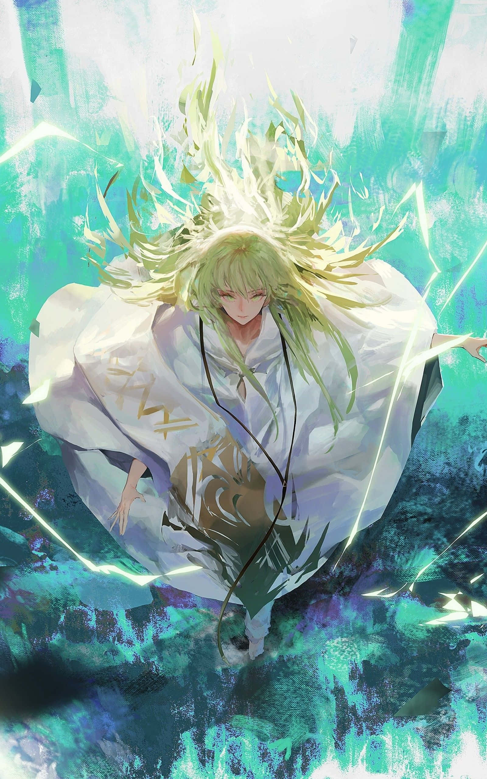 Enkidu, mythical legend, glowing teal energy streaks, 2K Phone Wallpaper