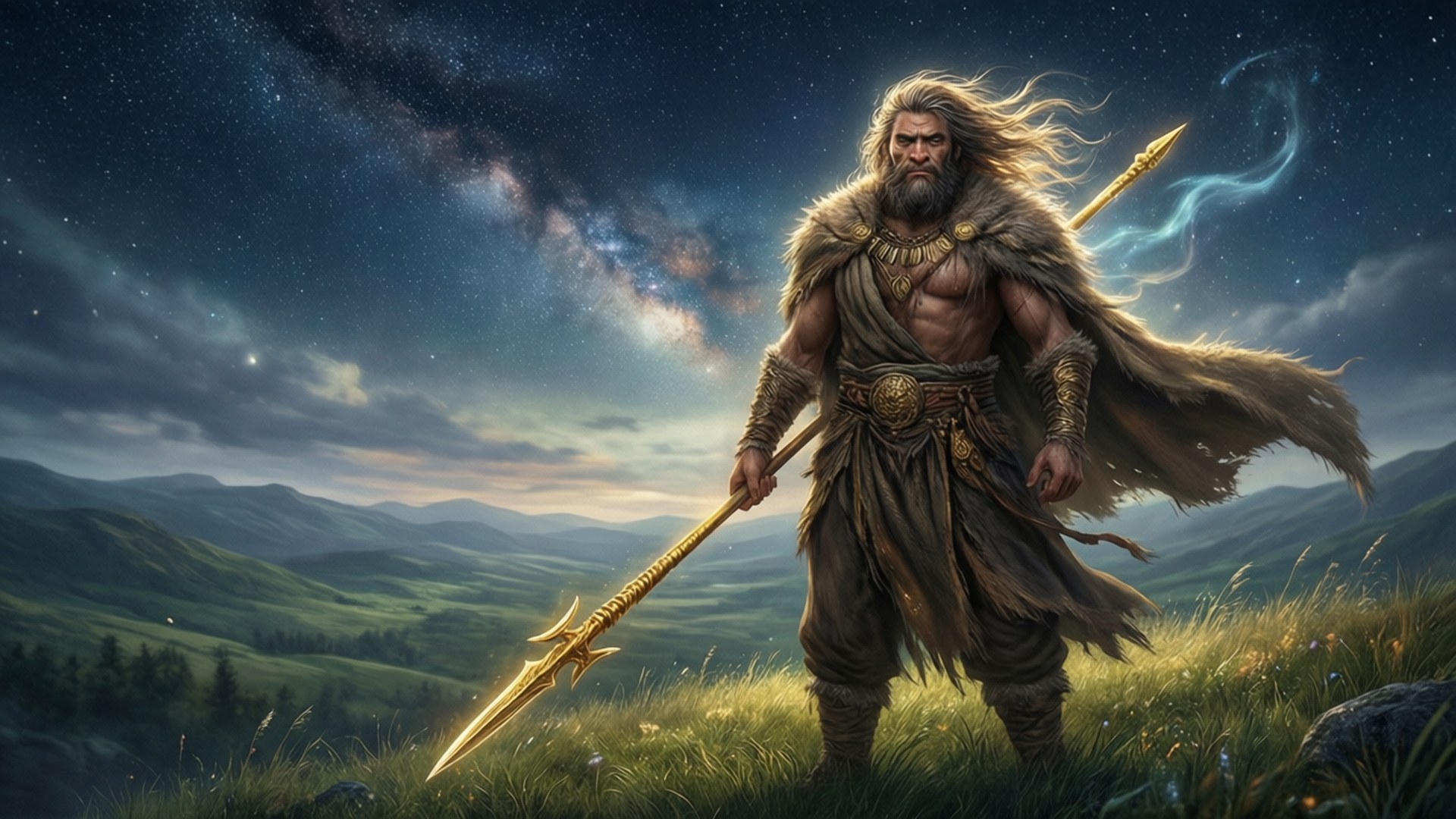 Enkidu, starry sky, hill, Full HD Desktop Wallpaper