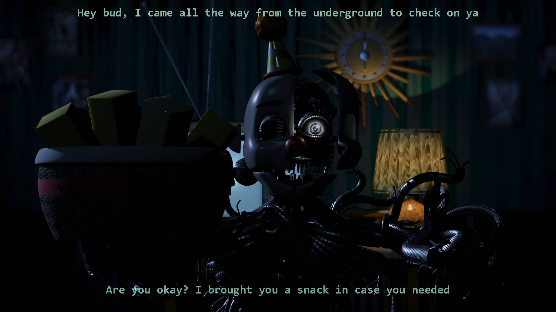 Ennard, animatronic clown, glowing eyes, Full HD Desktop Wallpaper