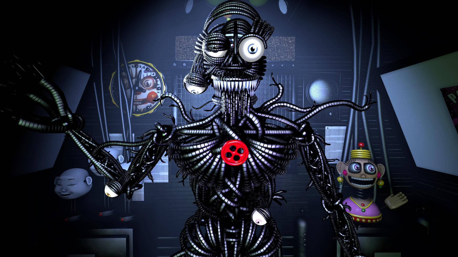 Ennard, glowing eyes, red button chest, Full HD Desktop Wallpaper