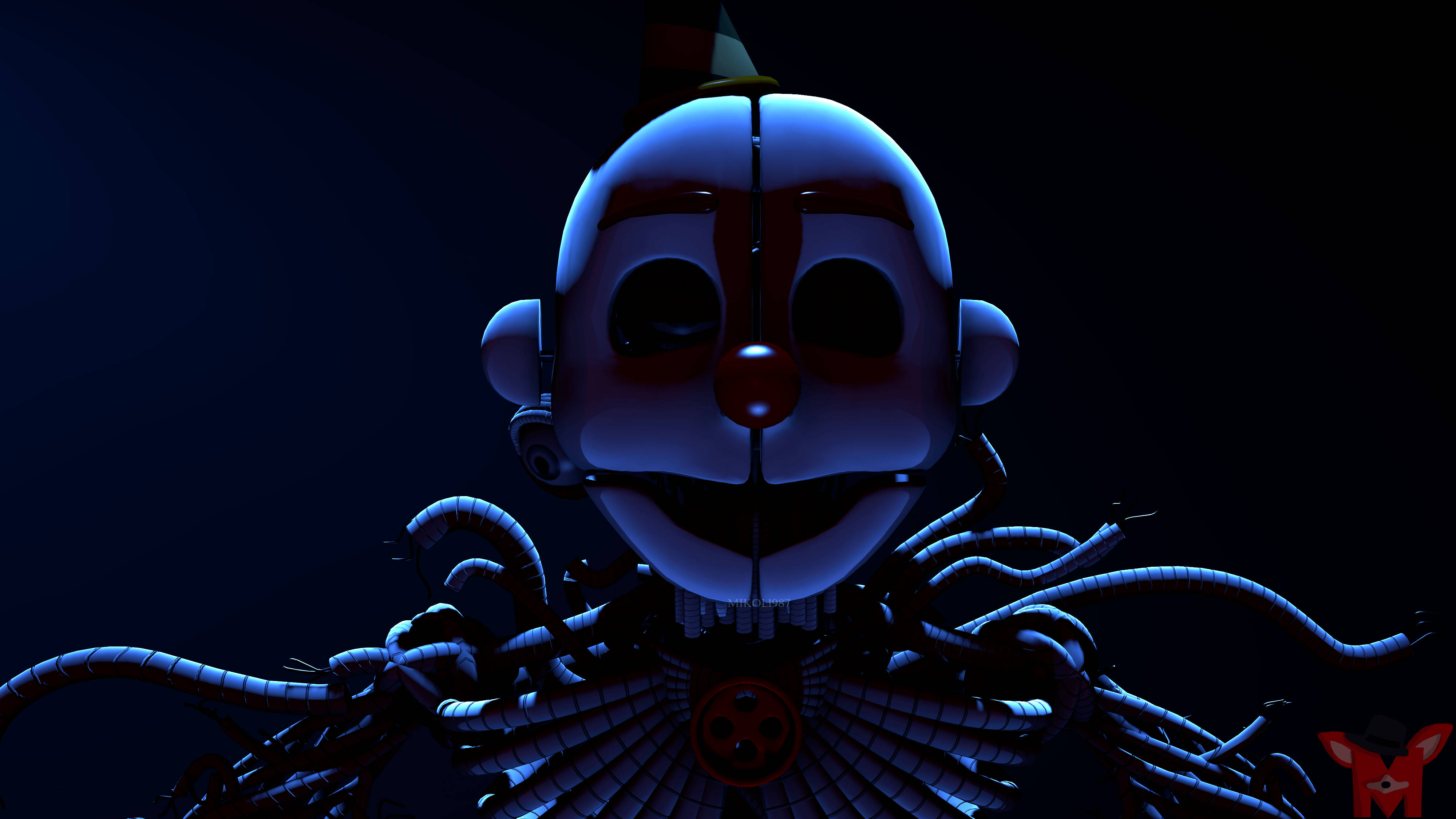 Ennard, clown mask, glowing blue eyes, 4K Desktop Wallpaper