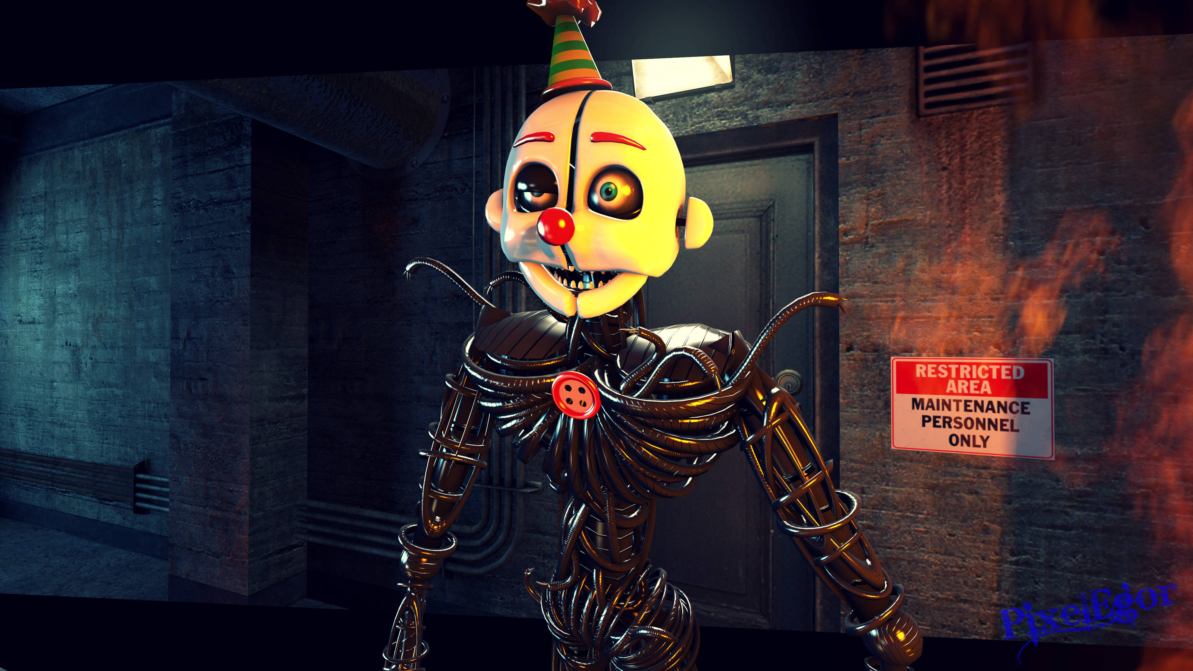 Ennard, red nose, striped hat, 4K Desktop Wallpaper