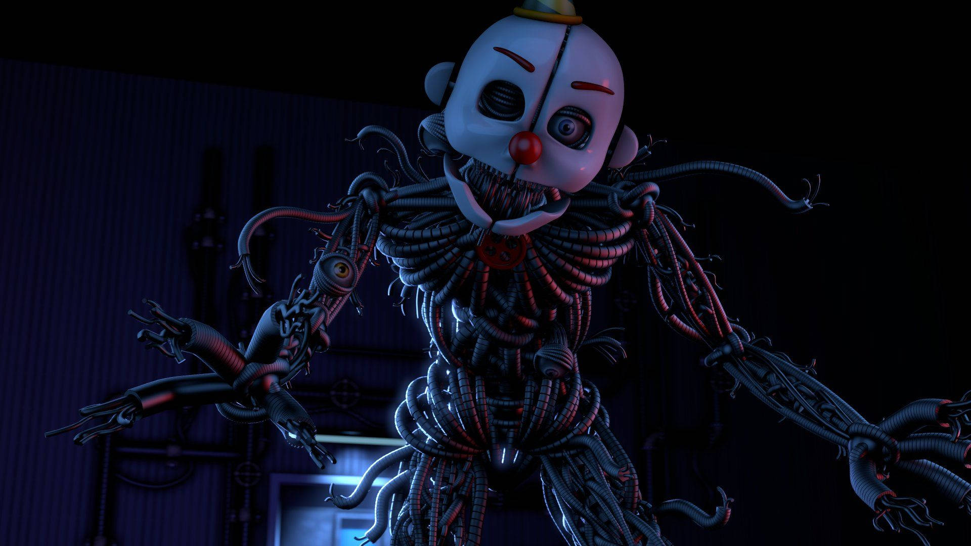 Ennard, animatronic clown, exposed wires, Full HD Desktop Wallpaper