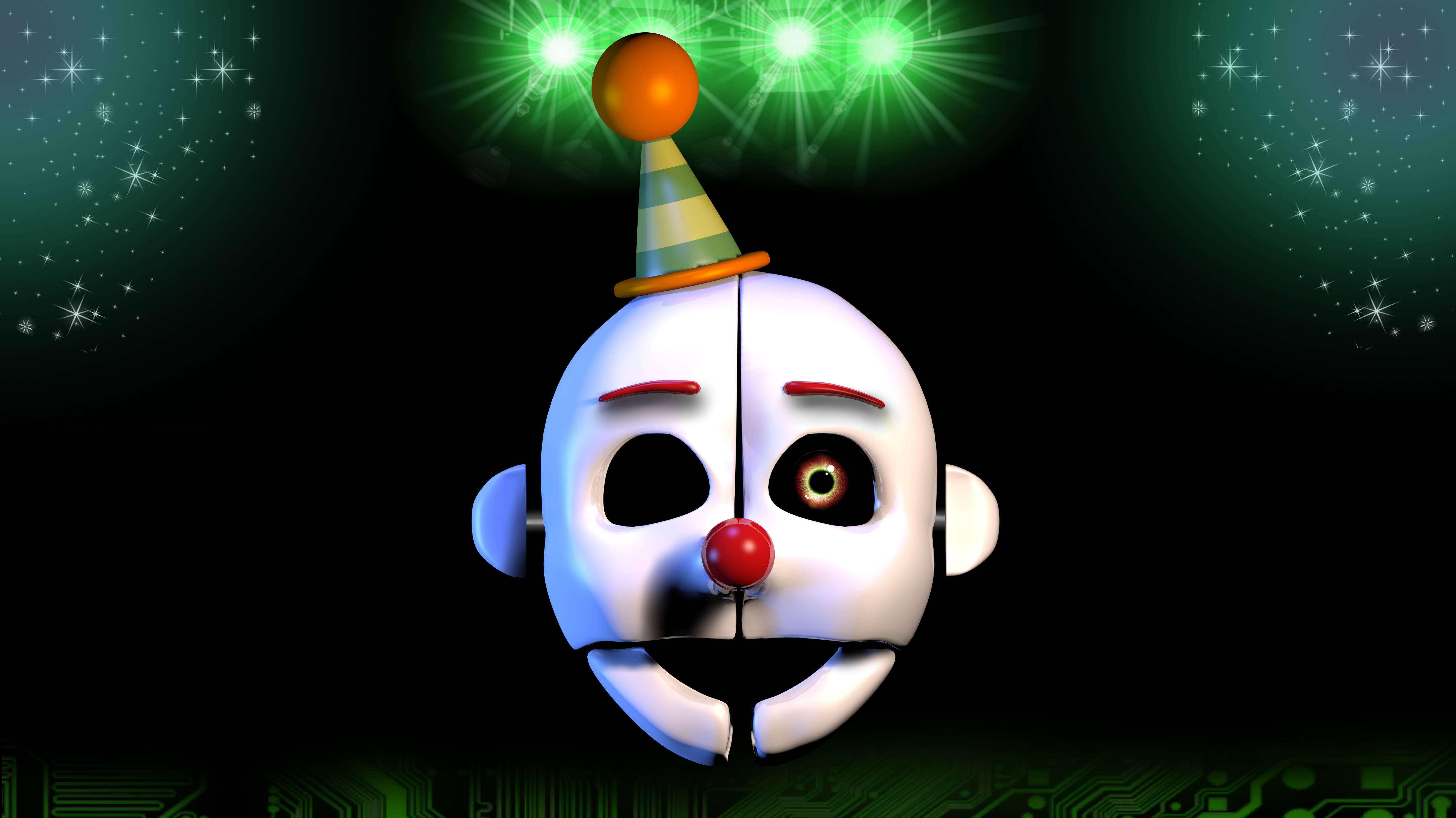 Ennard, glowing eye, party hat, 4K Desktop Wallpaper