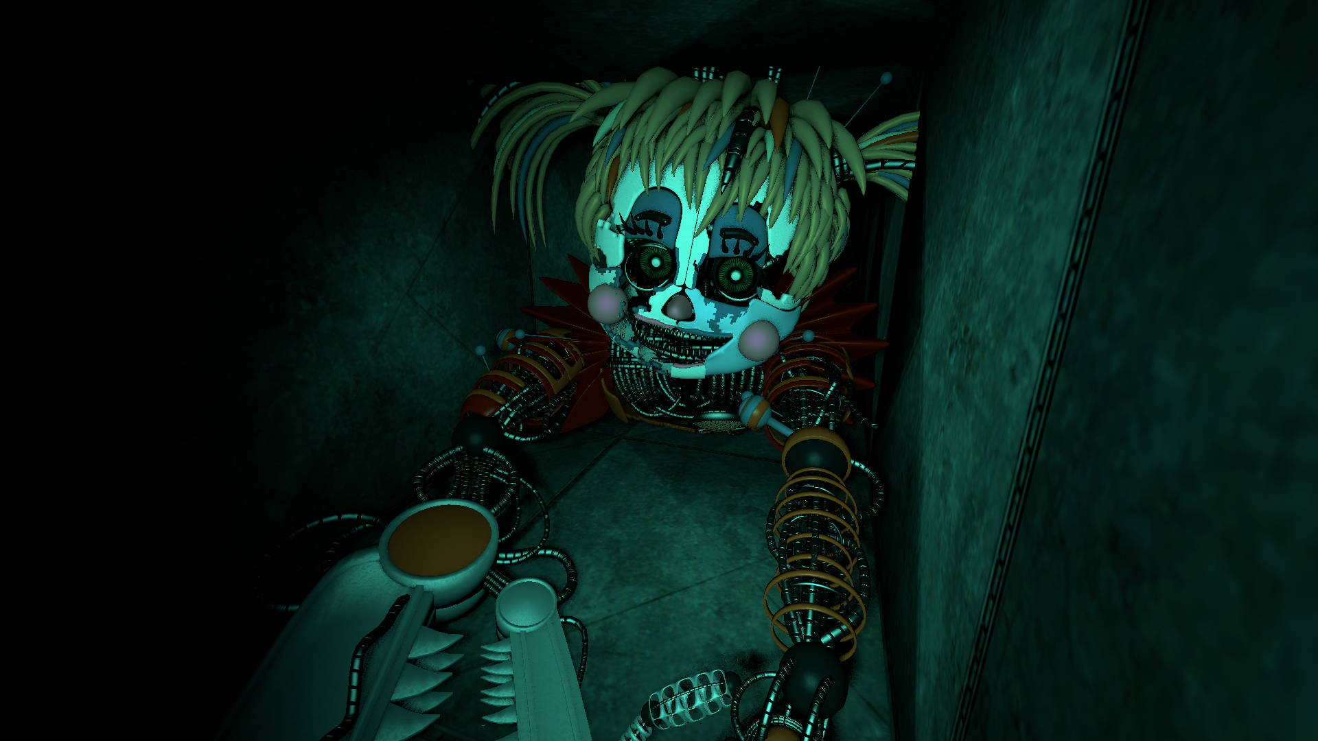 Ennard, creepy animatronic doll, glowing eyes, Full HD Desktop Wallpaper