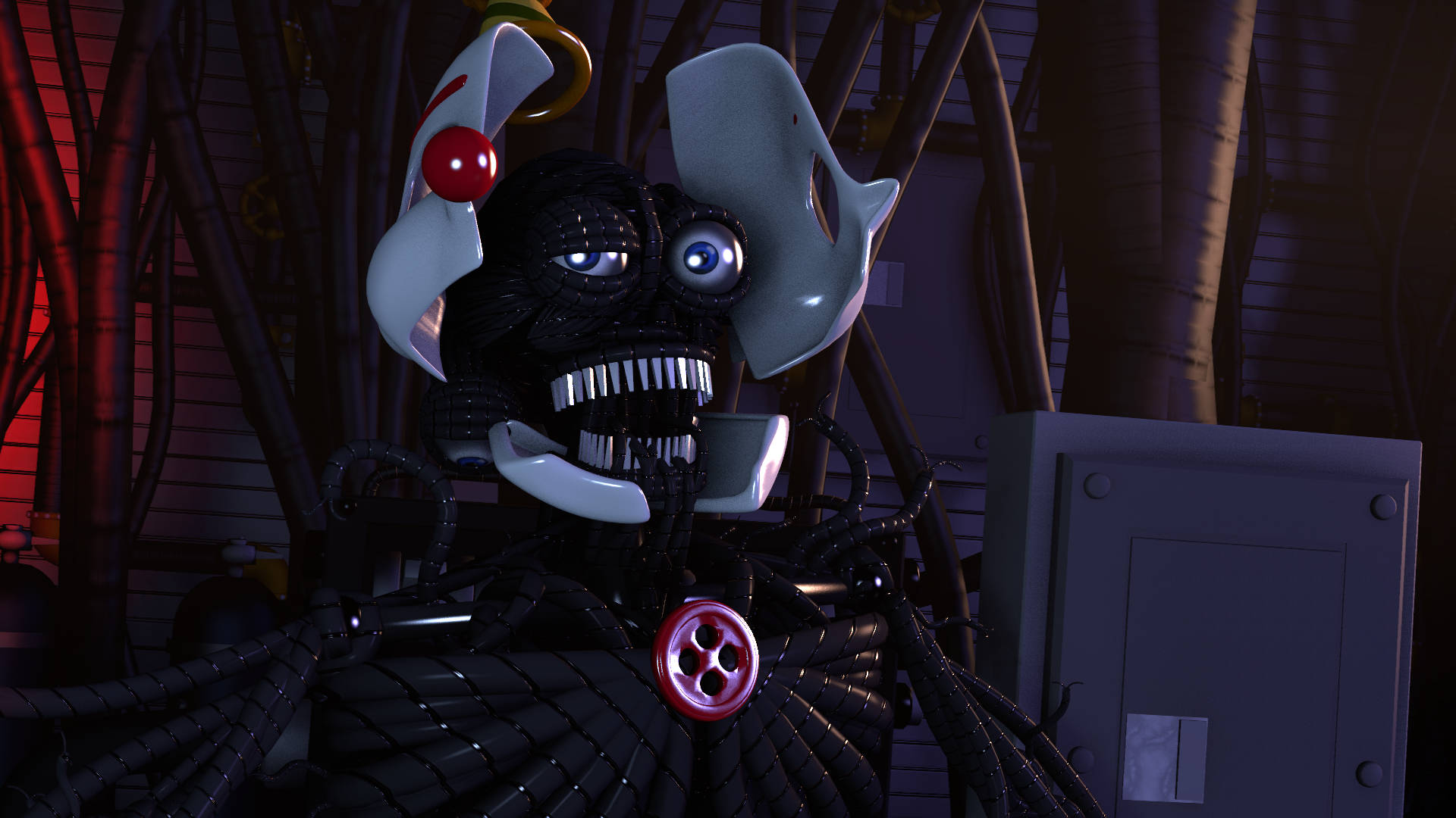 Ennard, mask open, glowing eyes, Full HD Desktop Wallpaper