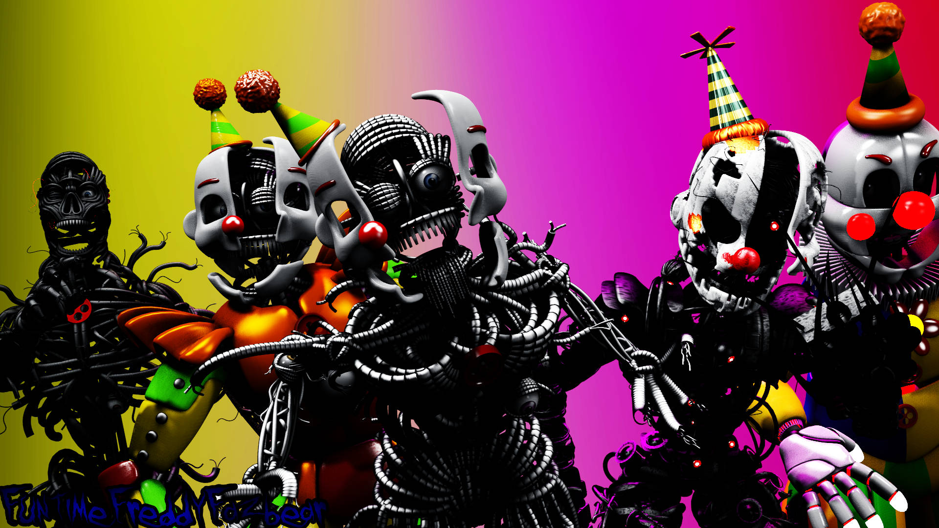 Ennard, family robot, skeletal clowns, Full HD Desktop Wallpaper