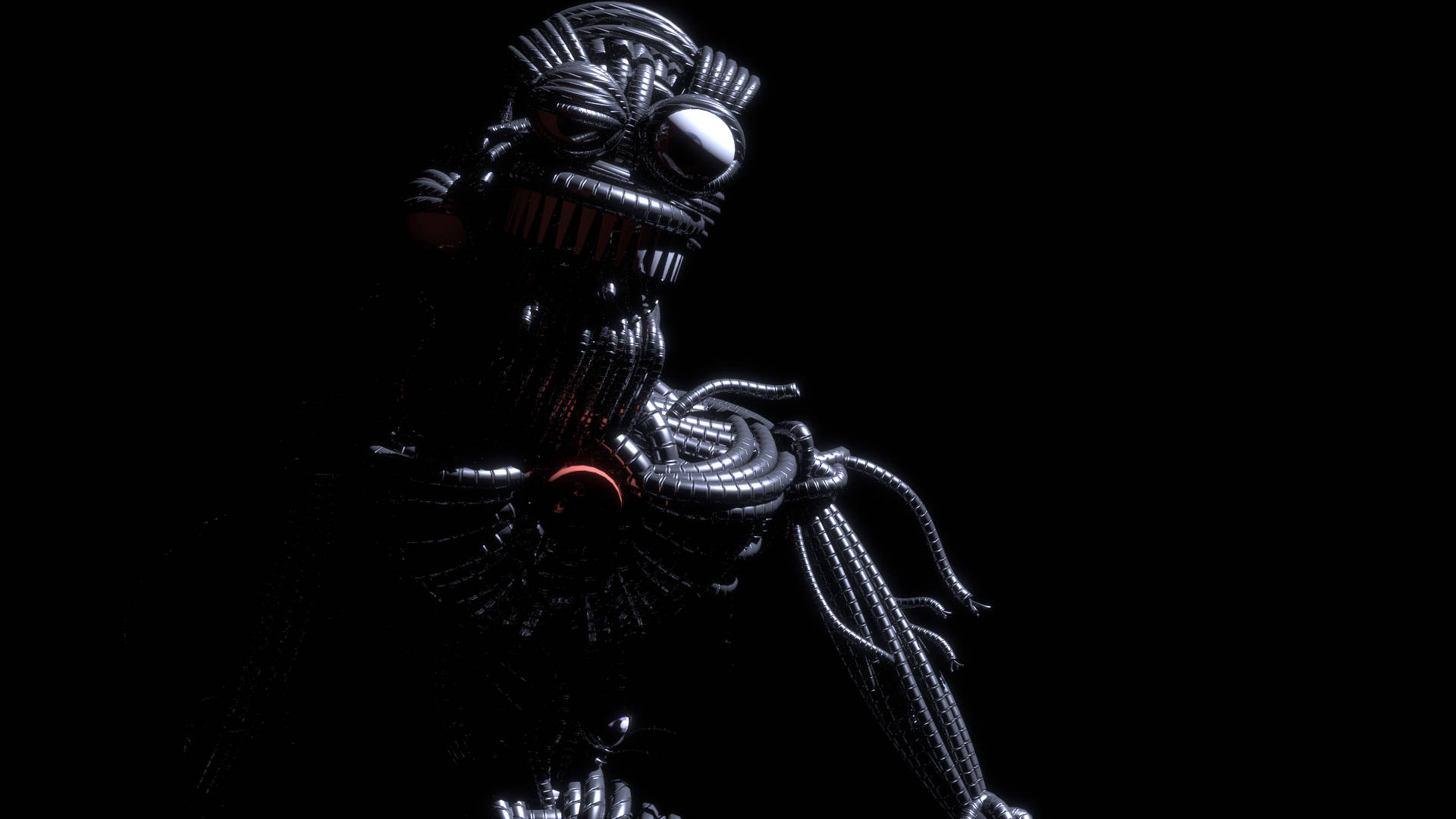 Ennard, dark silhouette, glowing red eyes, Full HD Desktop Wallpaper