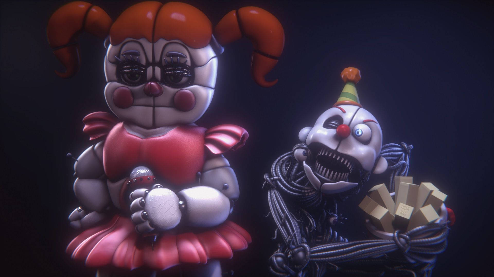 Ennard, animatronic clowns, glowing eyes, Full HD Desktop Wallpaper