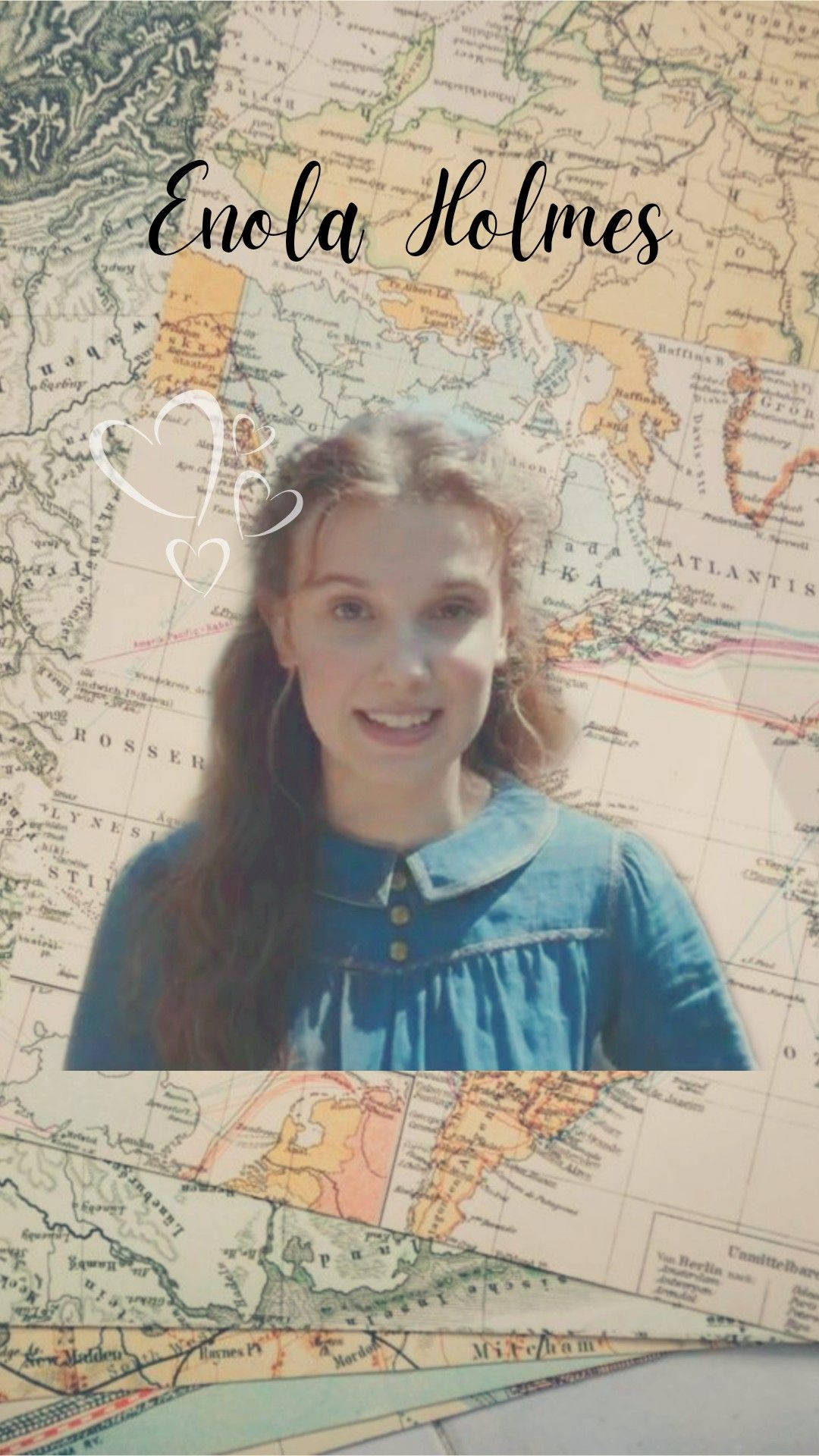 Enola Holmes, vintage world maps, blue blouse, Full HD Phone Wallpaper