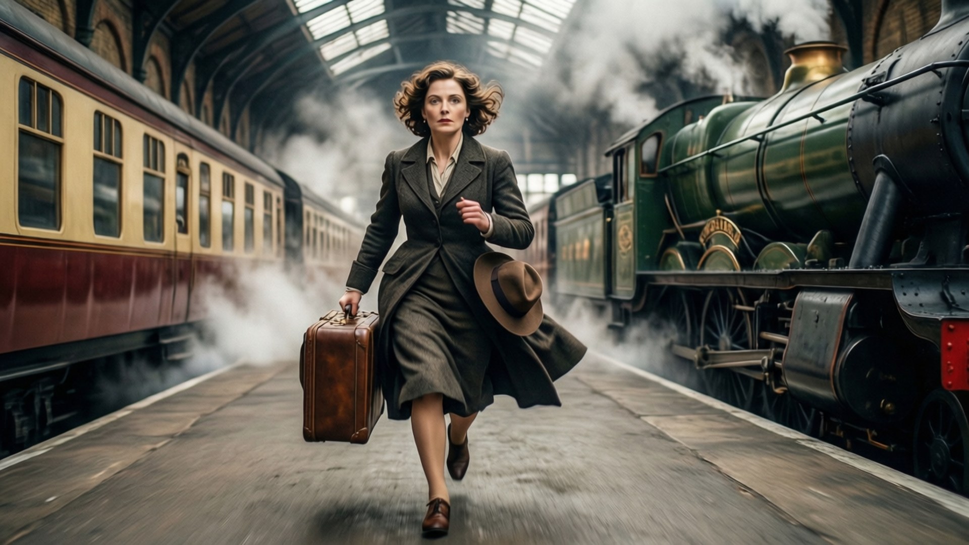 Enola Holmes, train station, running, Full HD Desktop Wallpaper