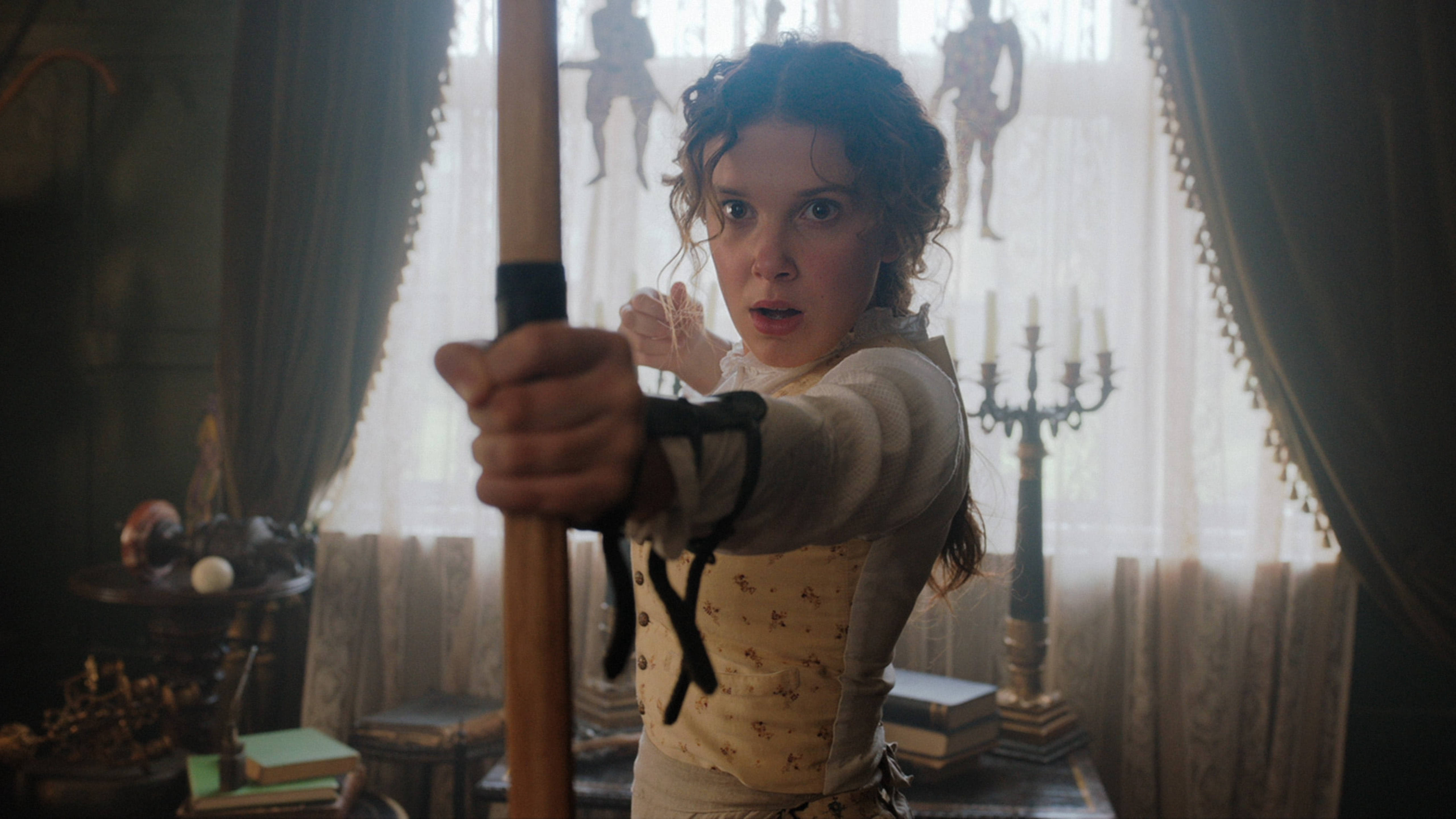 Enola Holmes, archery training, period clothing, 5K Desktop Wallpaper
