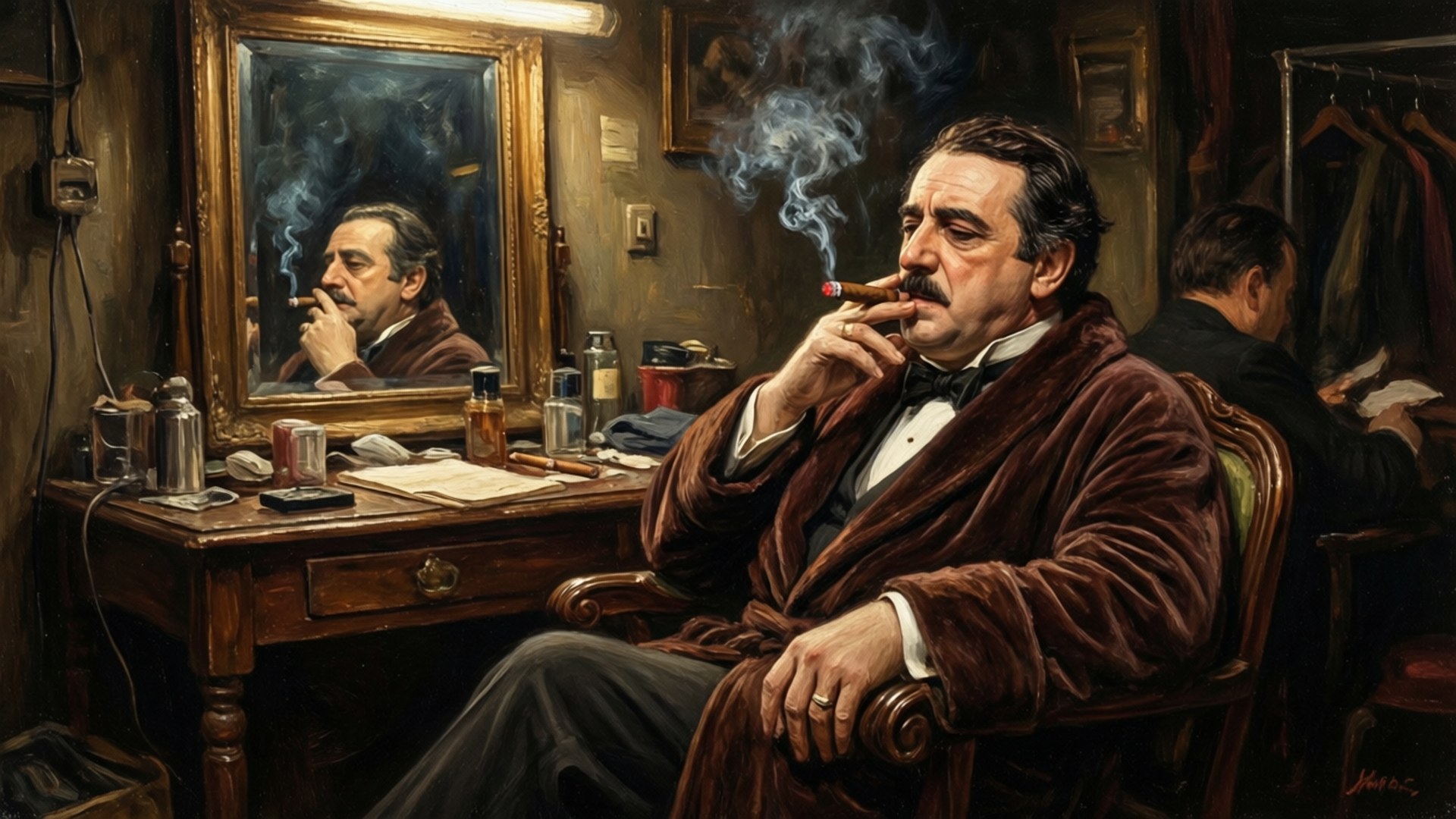 Enrico Caruso, backstage, cigar, Full HD Desktop Wallpaper