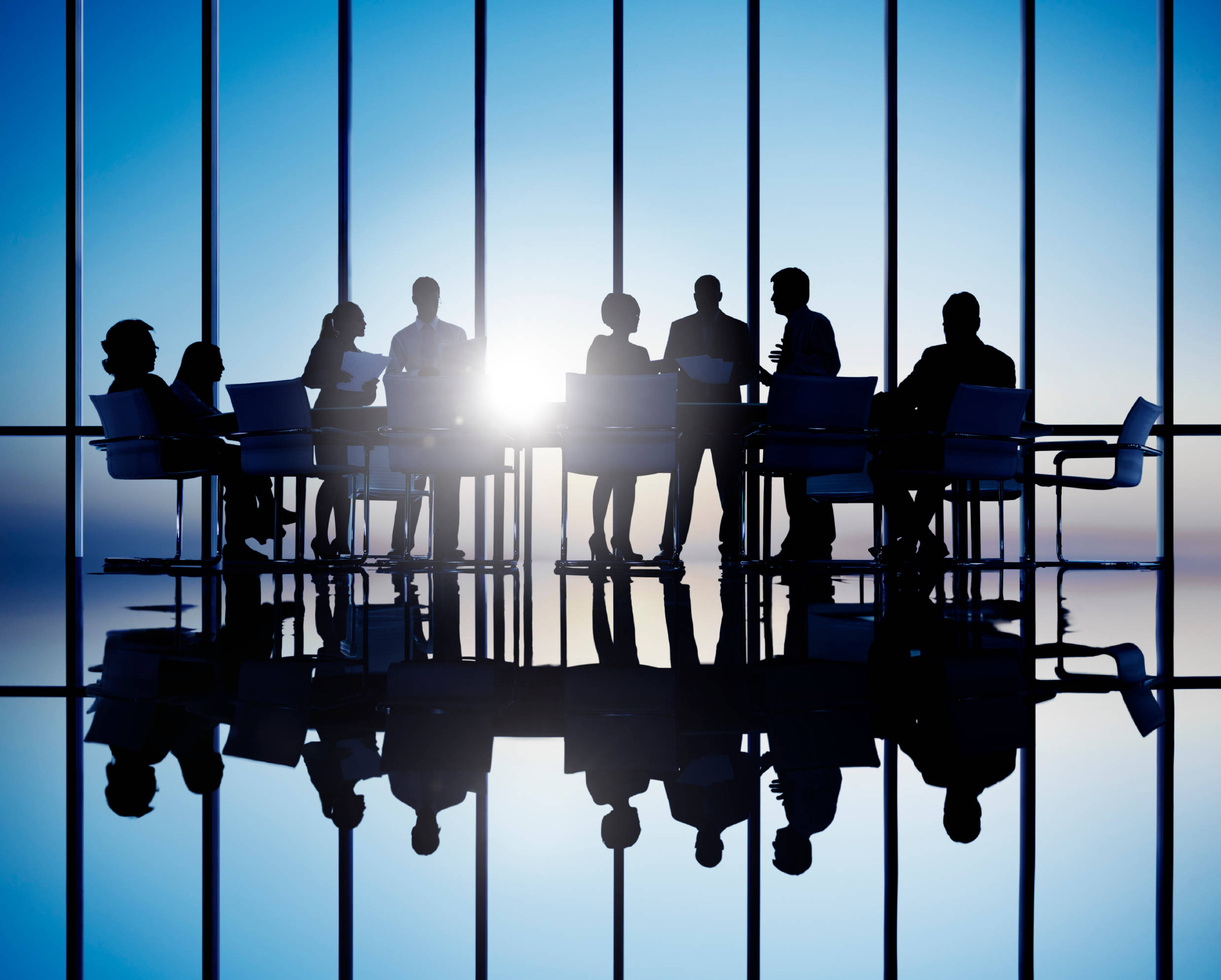 Enterprise, scenic blue sky, silhouetted business professionals, Full HD Desktop Wallpaper
