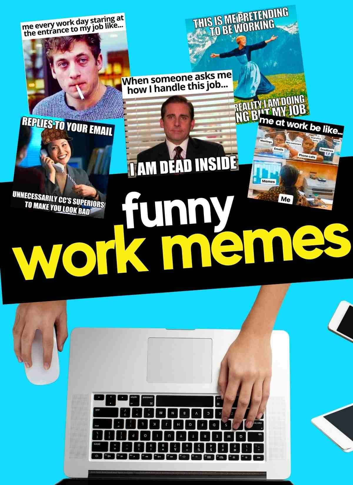 bright blue background, funny work memes, office workers, HD Phone Wallpaper