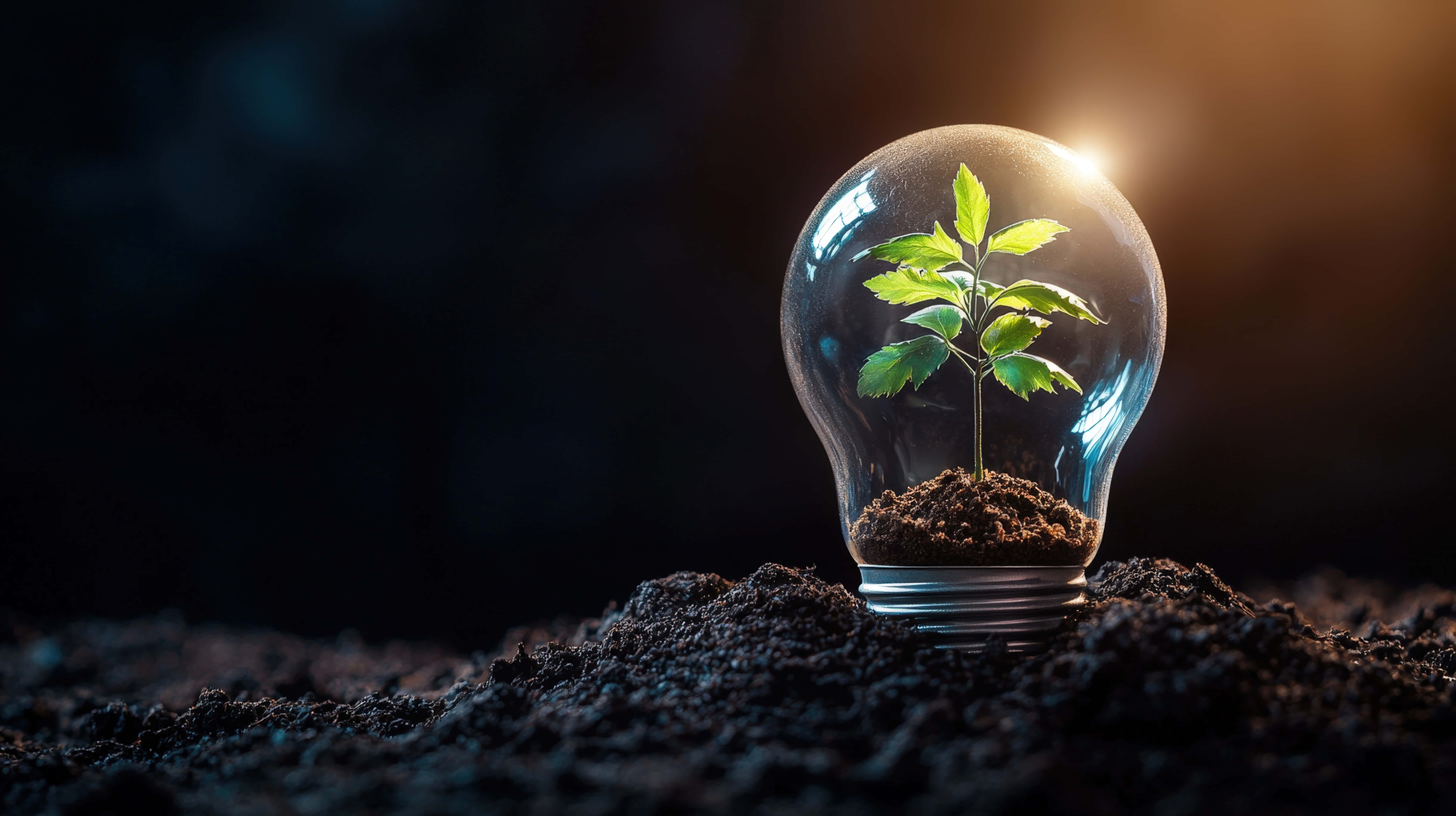 lightbulb, glass lightbulb, sapling, 8K Desktop Wallpaper