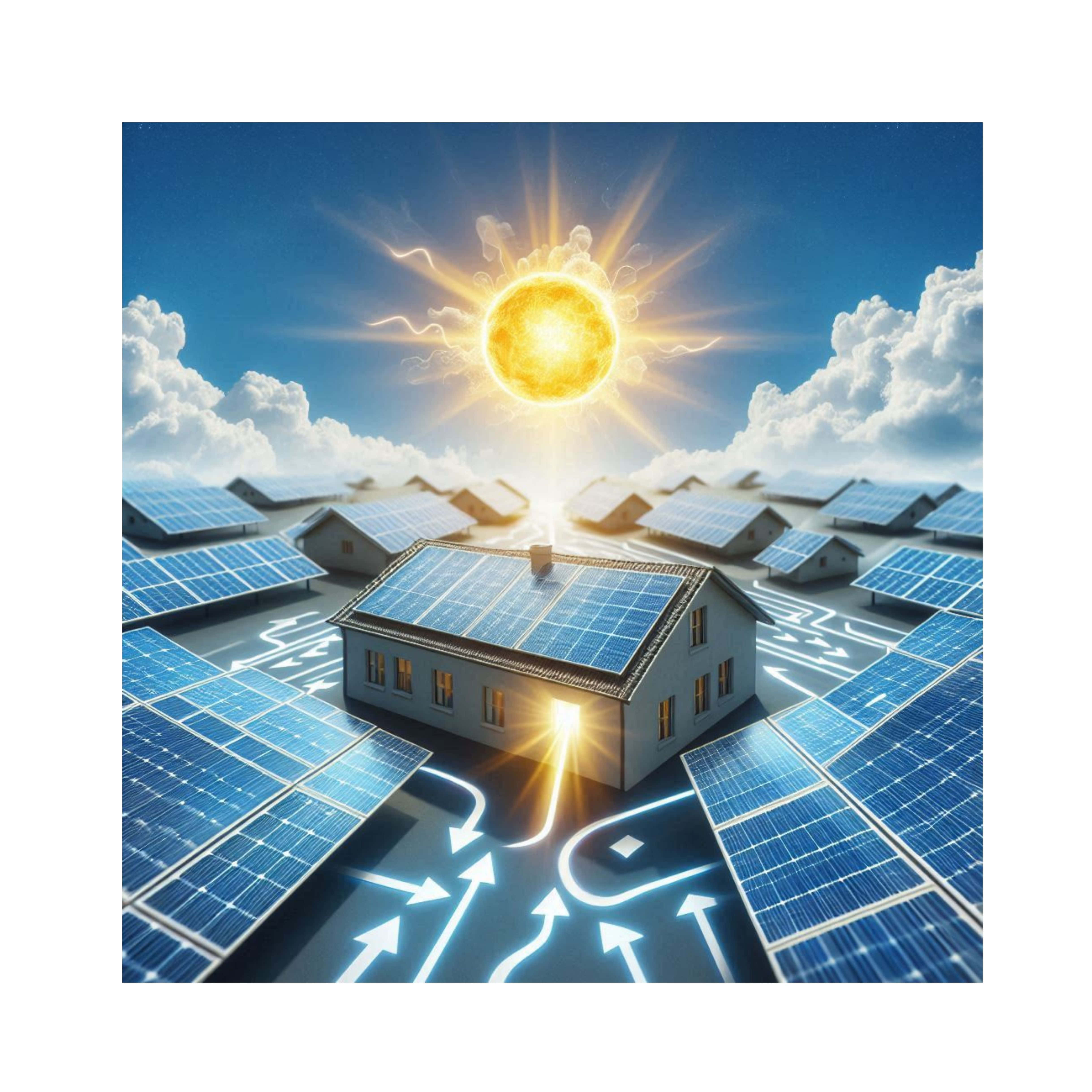 sun, houses, solar panels, 4K Desktop Wallpaper