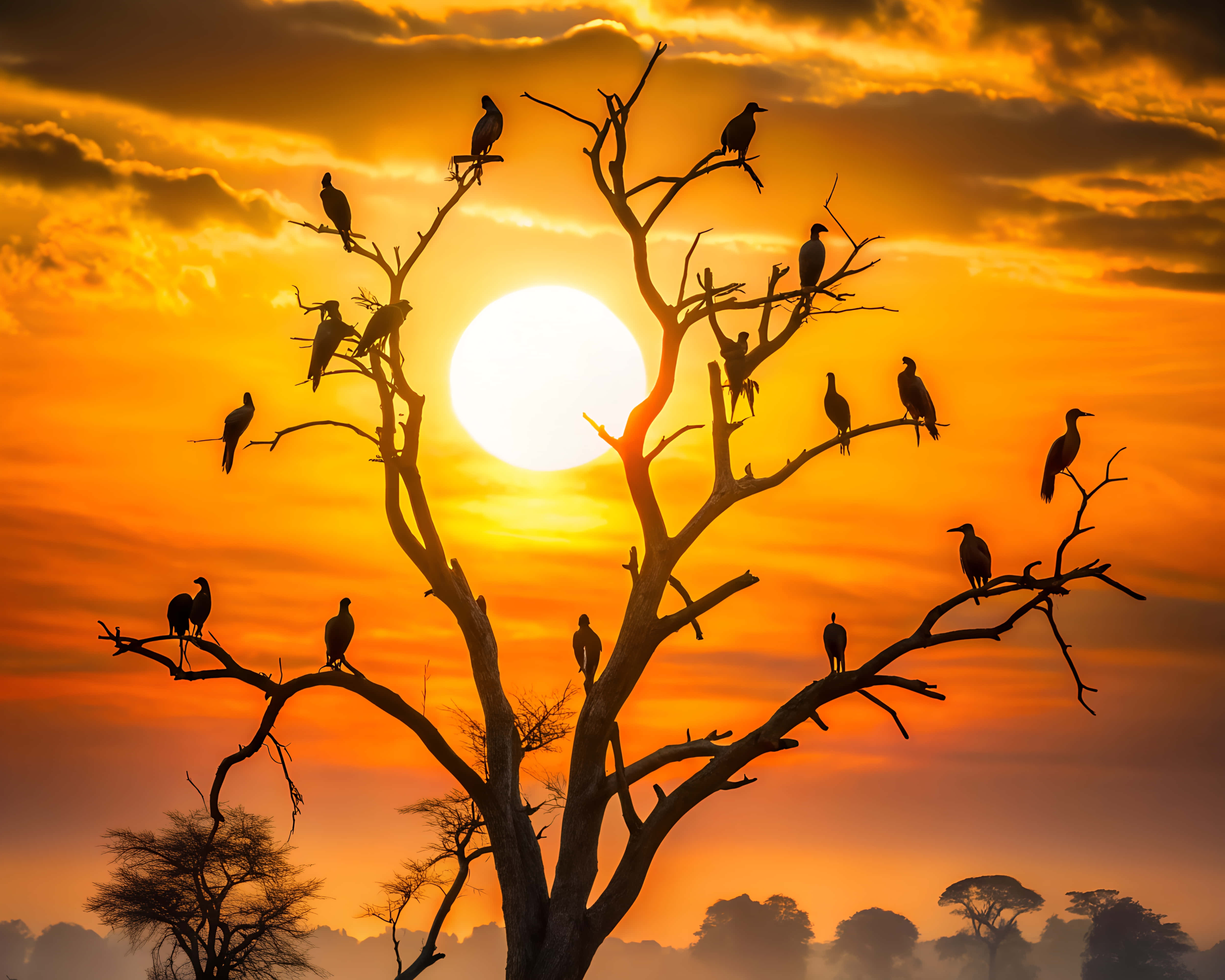 sunset, vibrant orange sunset, glowing sun, 4K Desktop Wallpaper