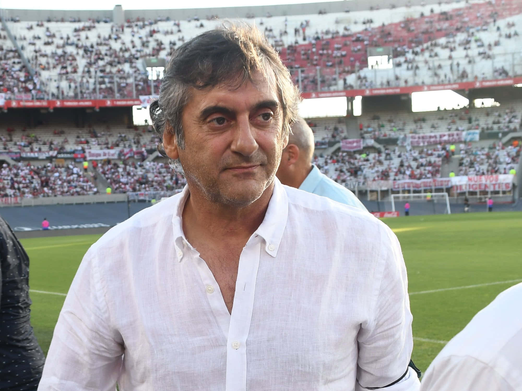 Enzo Francescoli, white shirt, green soccer field, Full HD Desktop Wallpaper