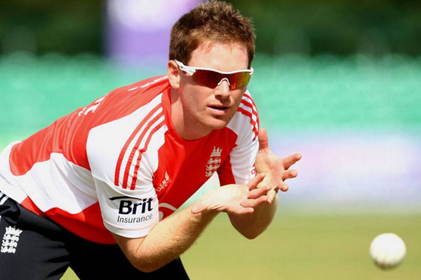 Eoin Morgan, sunglasses, red and white uniform, HD Desktop Wallpaper