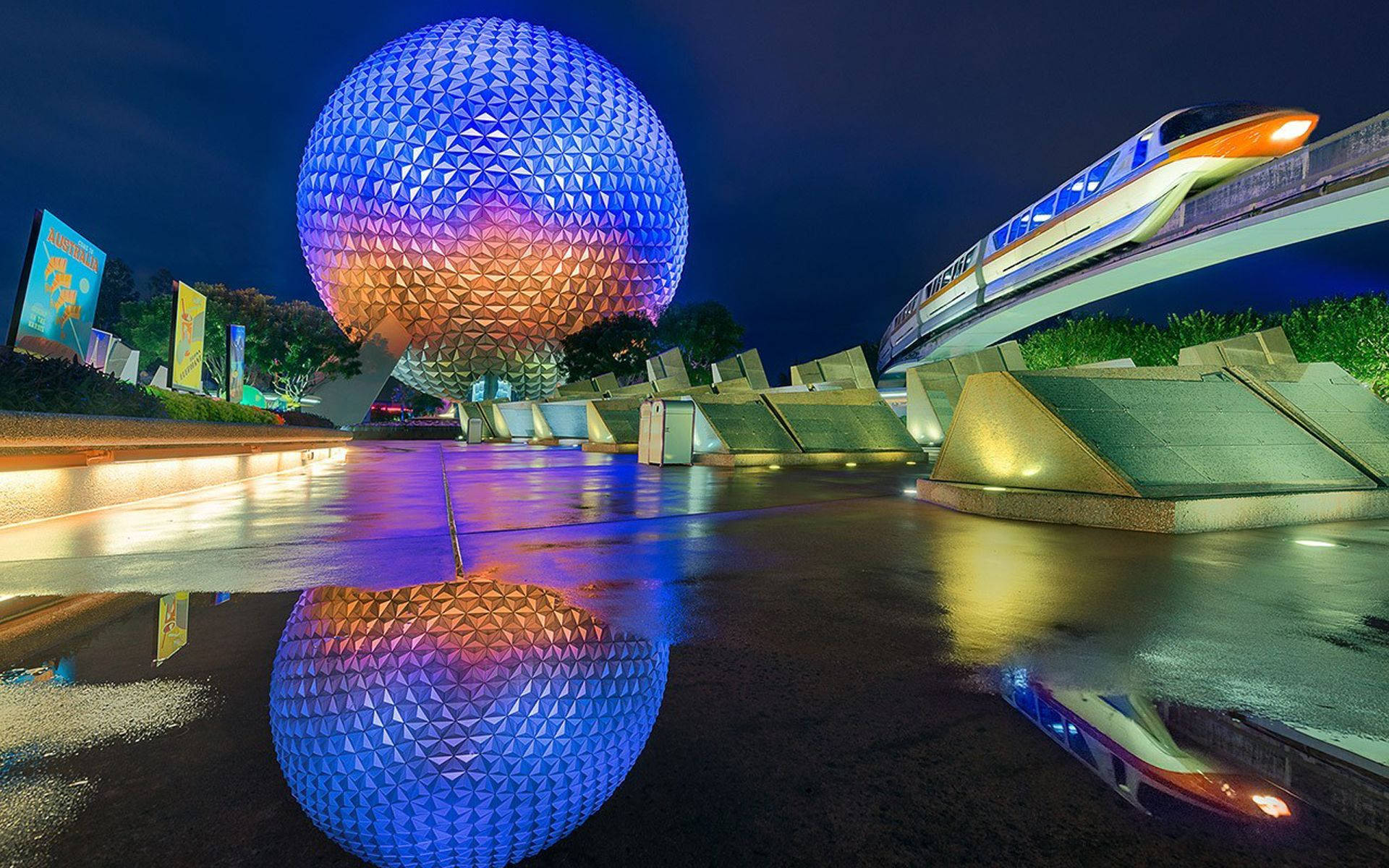 Epcot, geodesic sphere, monorail, Full HD Desktop Wallpaper