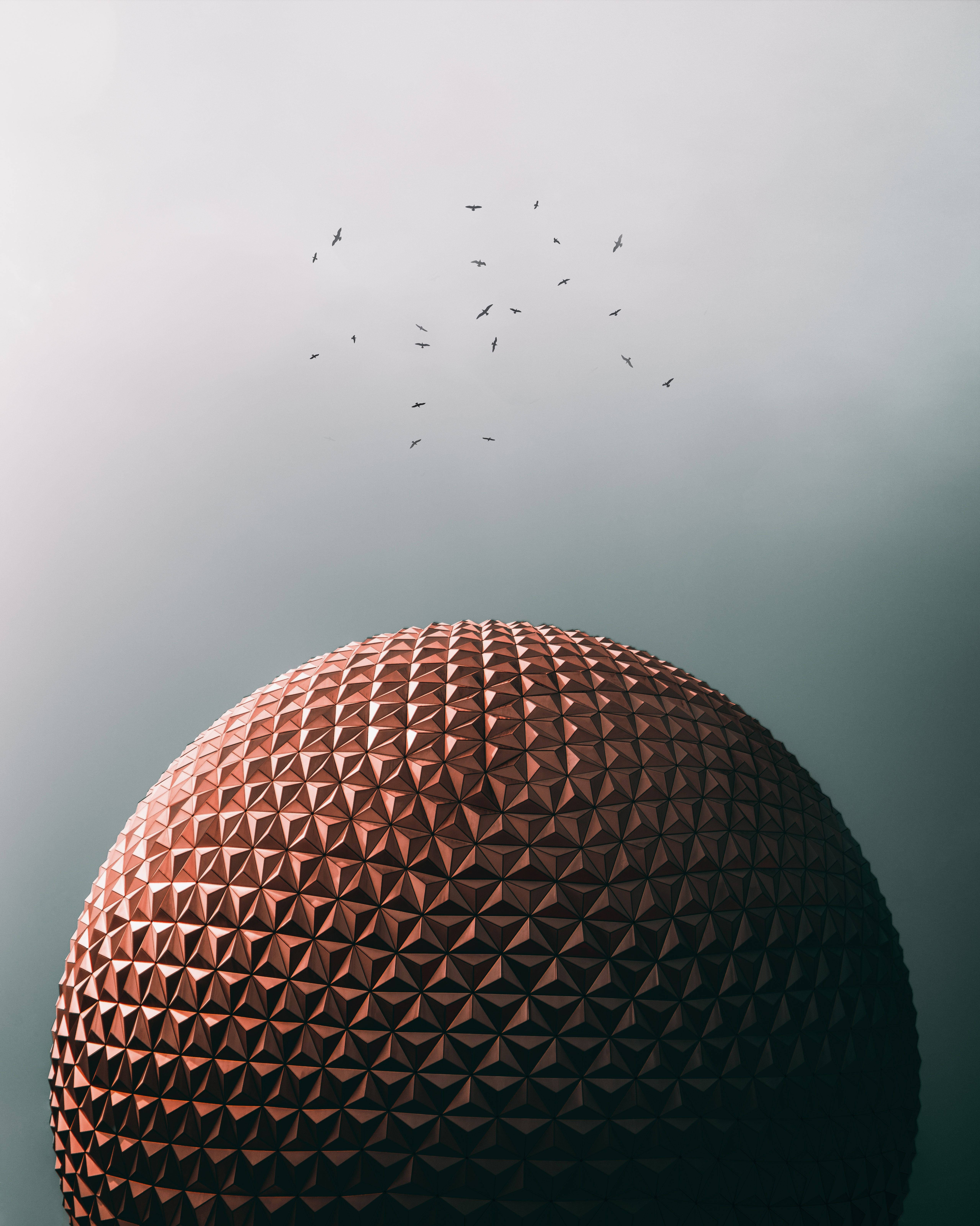 Epcot, copper geodesic dome, triangular facets, 5K Phone Wallpaper