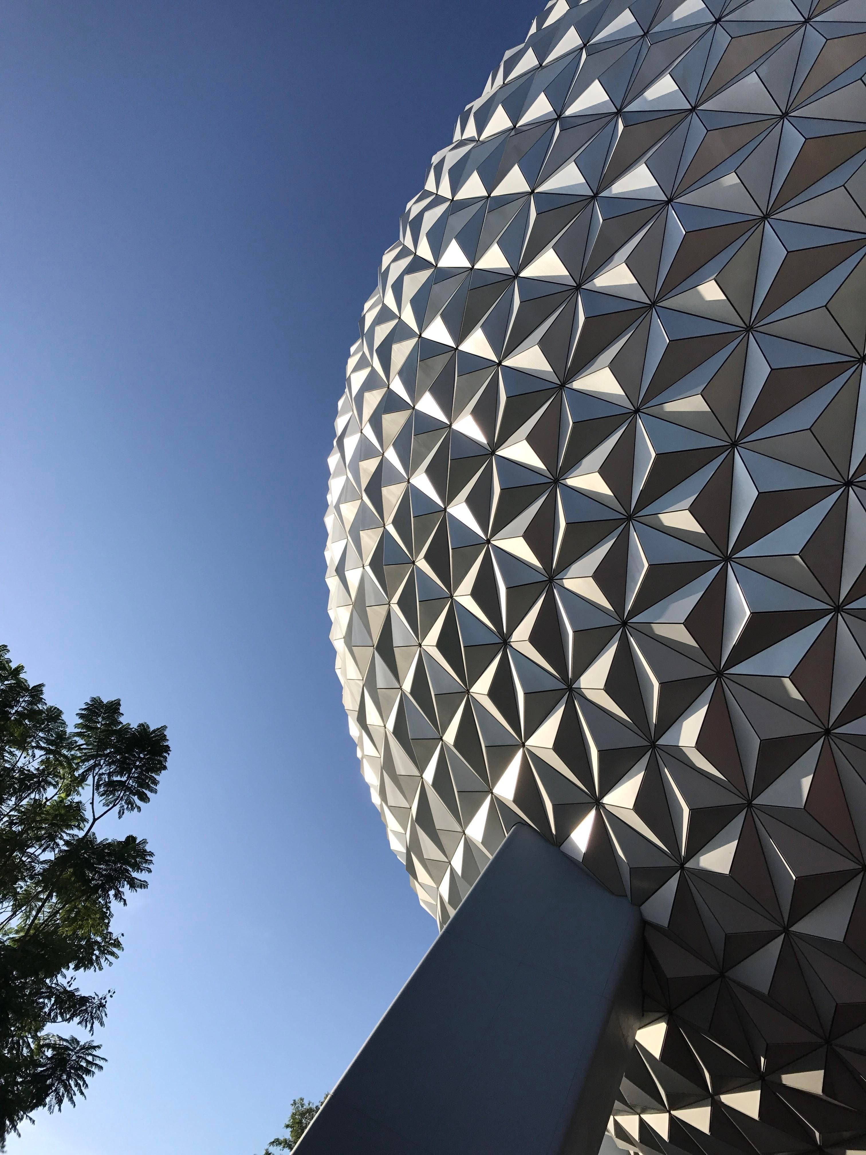 Epcot, geodesic sphere, triangular panels, 4K Phone Wallpaper
