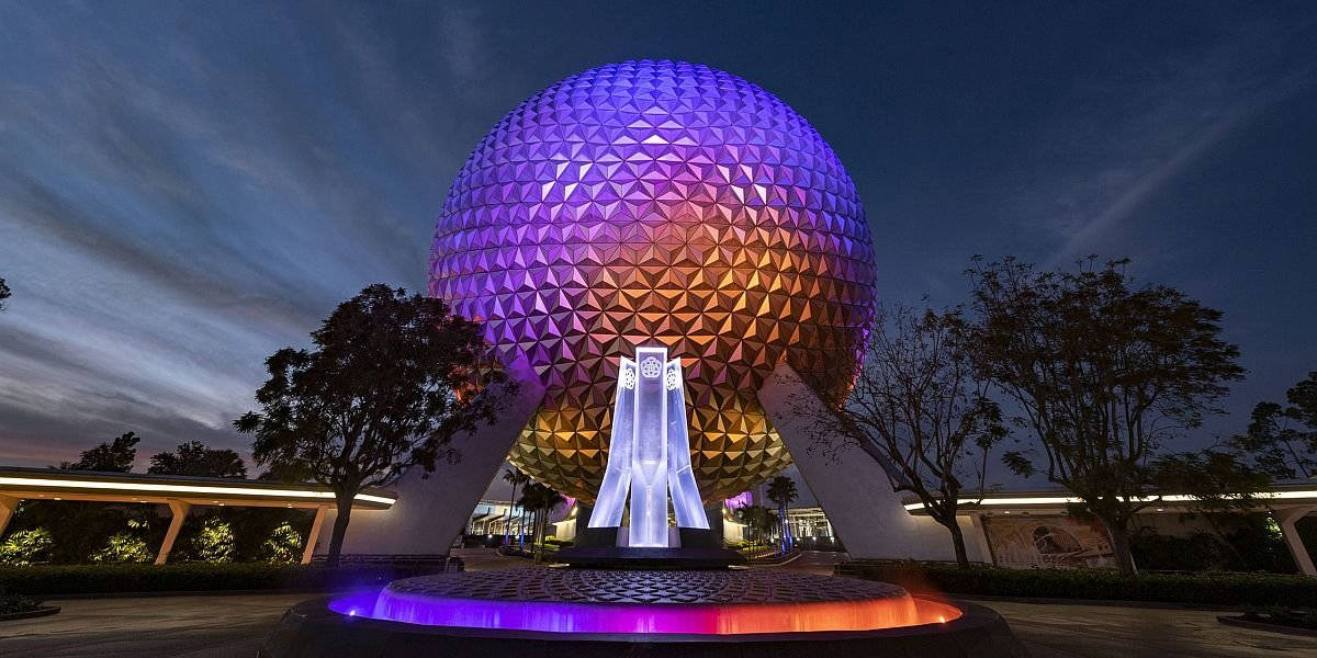 Epcot, geodesic sphere, purple lights, SD Desktop Wallpaper