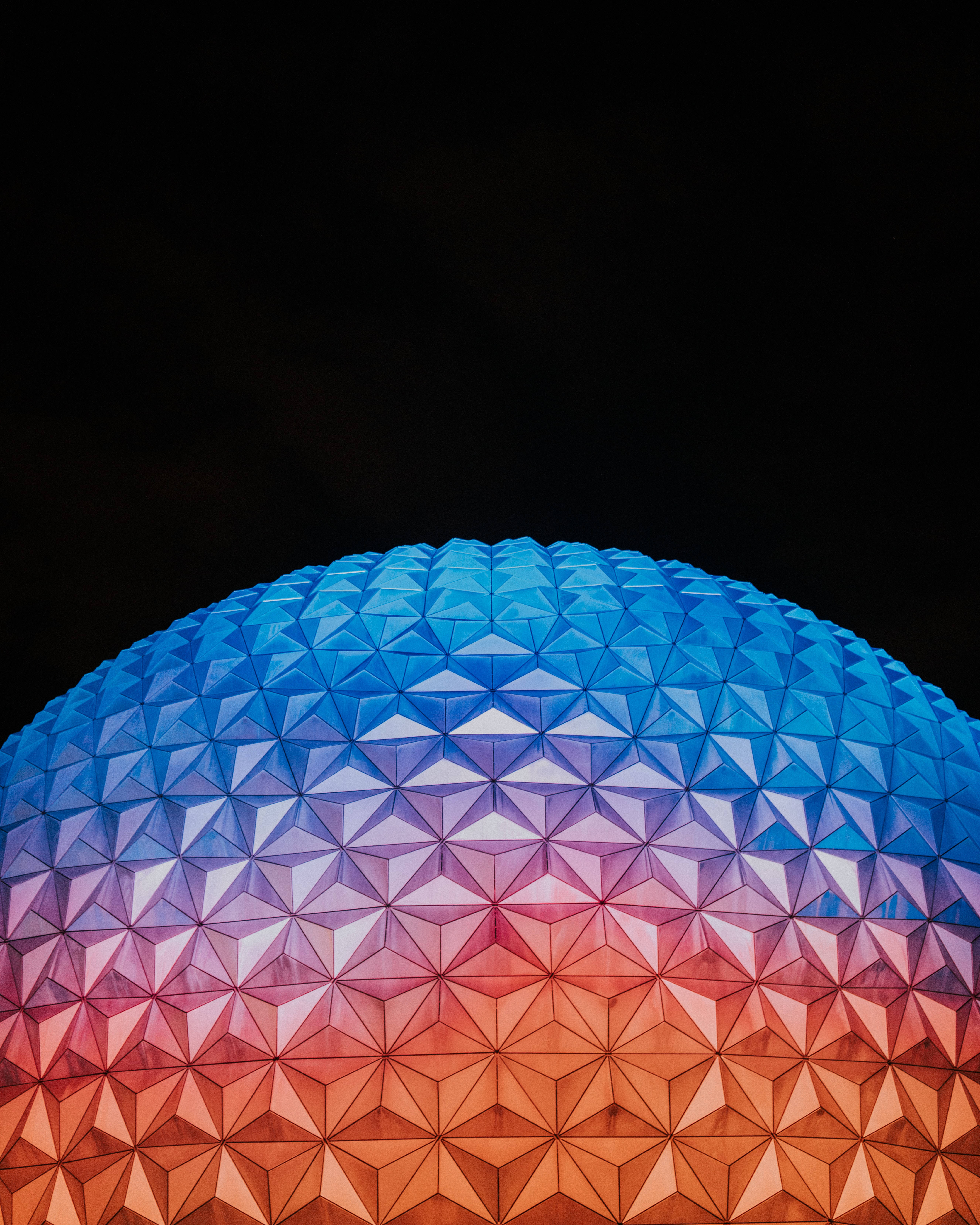 Epcot, orange, blue, 5K Phone Wallpaper