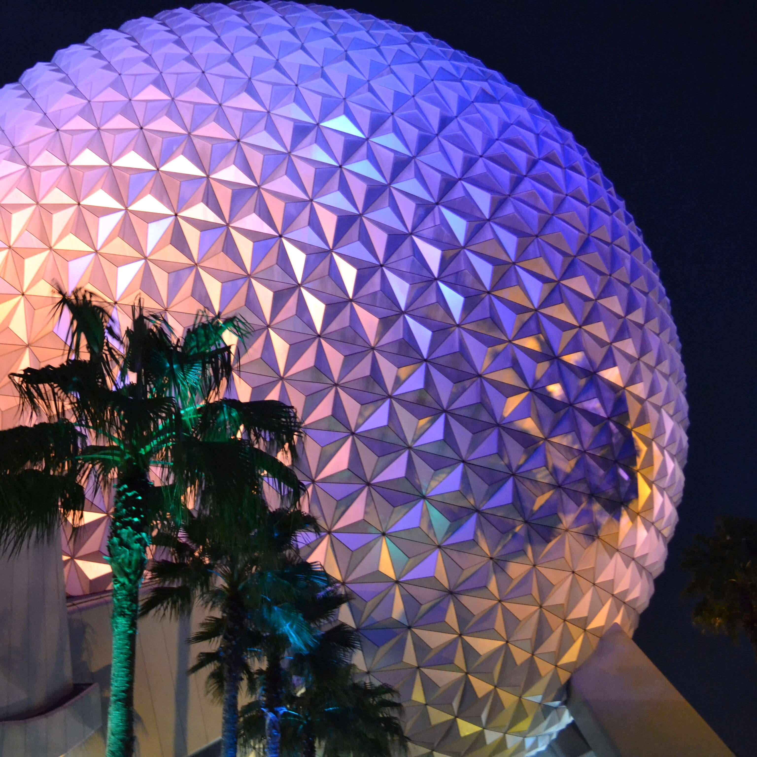 Epcot, geodesic dome, vibrant purple, 2K Desktop Wallpaper