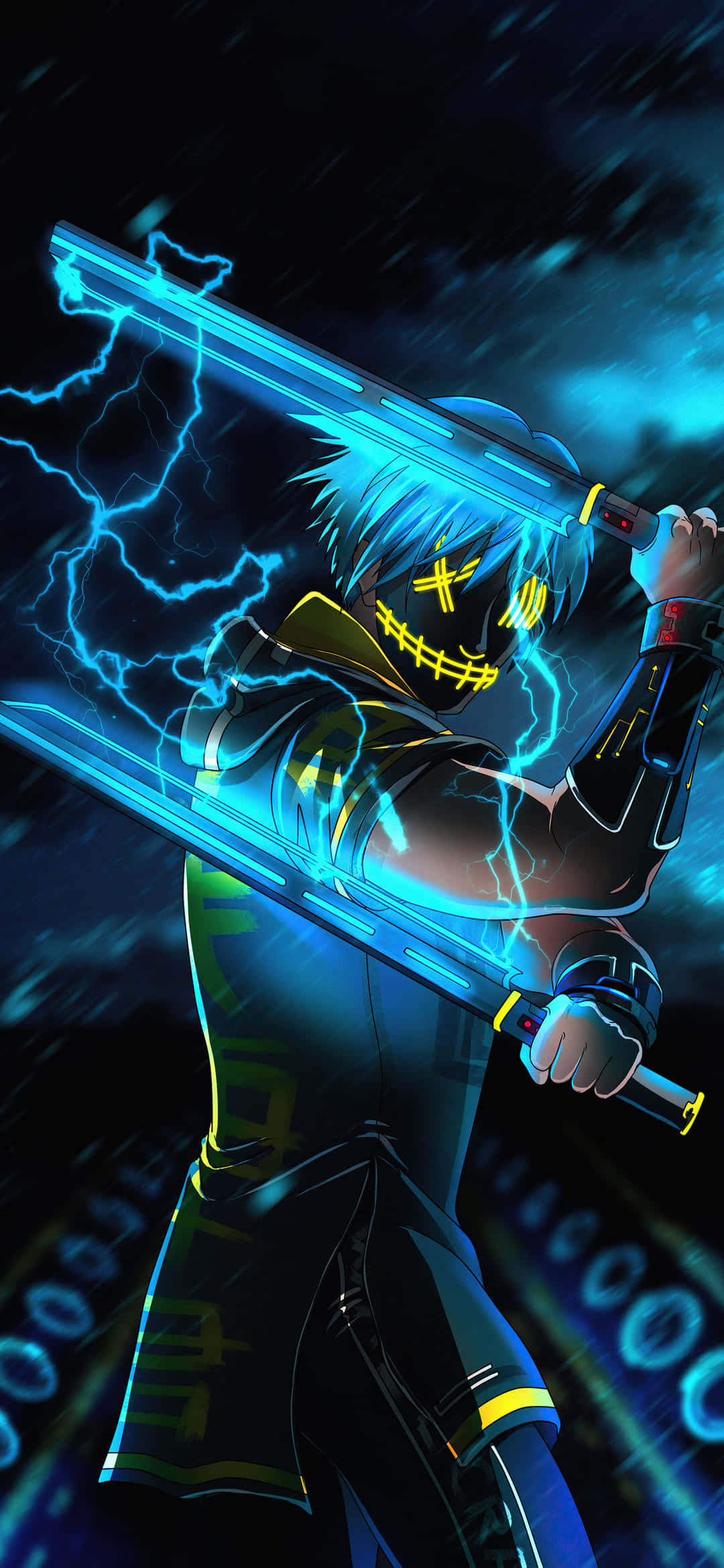 Epic Anime, glowing blue-haired, anime warrior, Full HD Phone Wallpaper