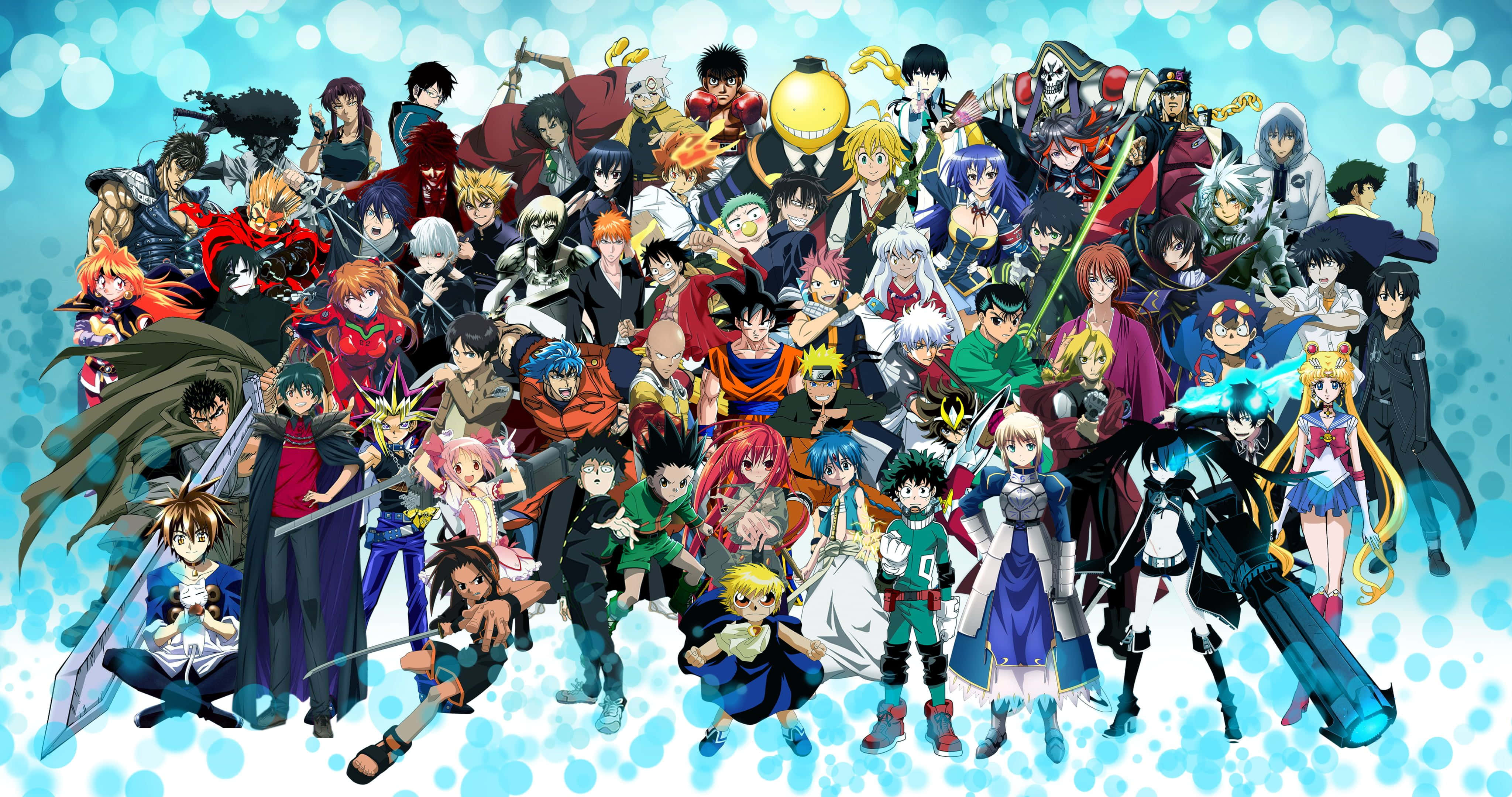 Male Anime Characters Epic Poster Collection, anime collage, iconic characters, 4K Desktop Wallpaper