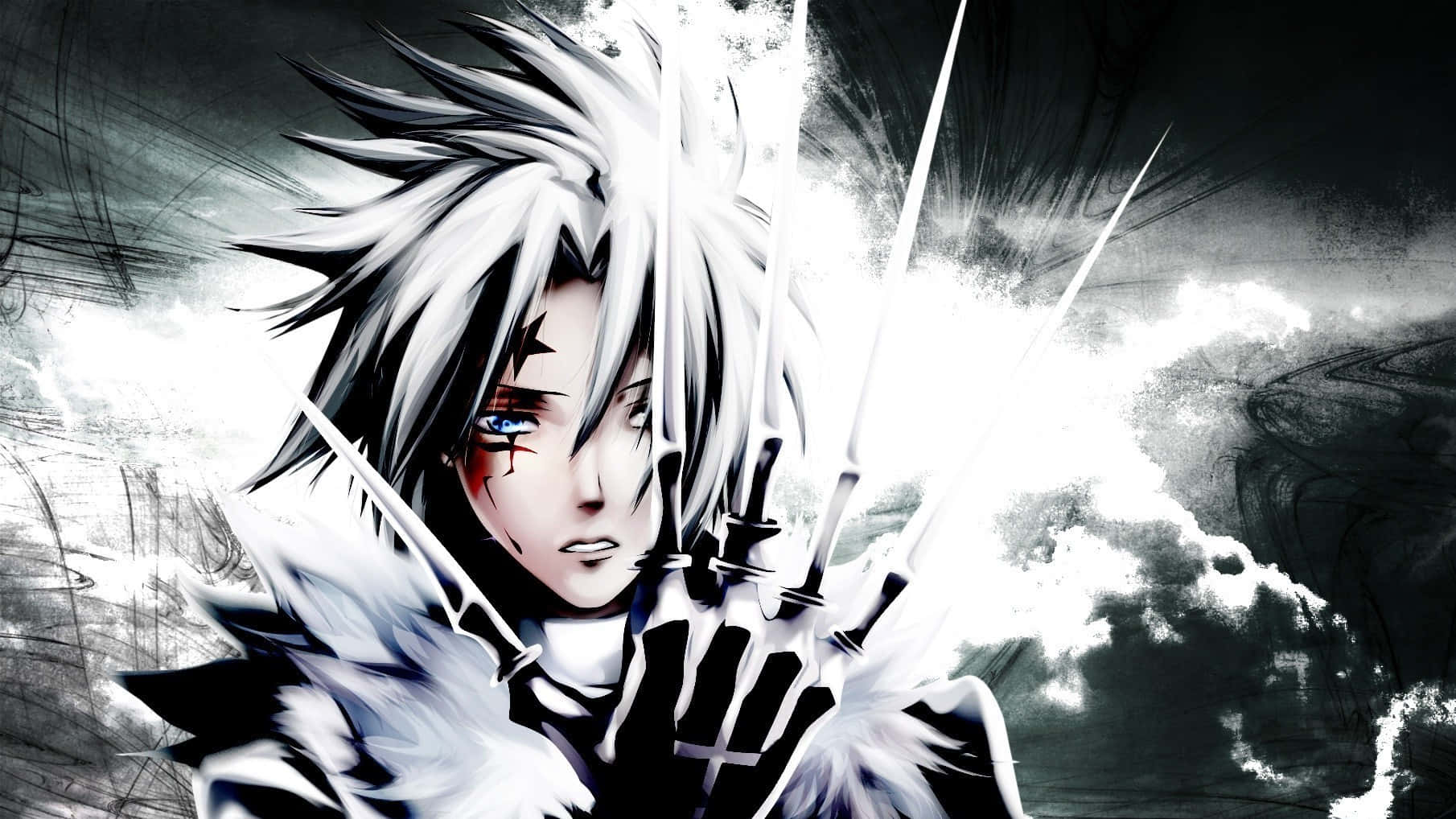 anime warrior, spiky white hair, blue eyes, HD Desktop Wallpaper
